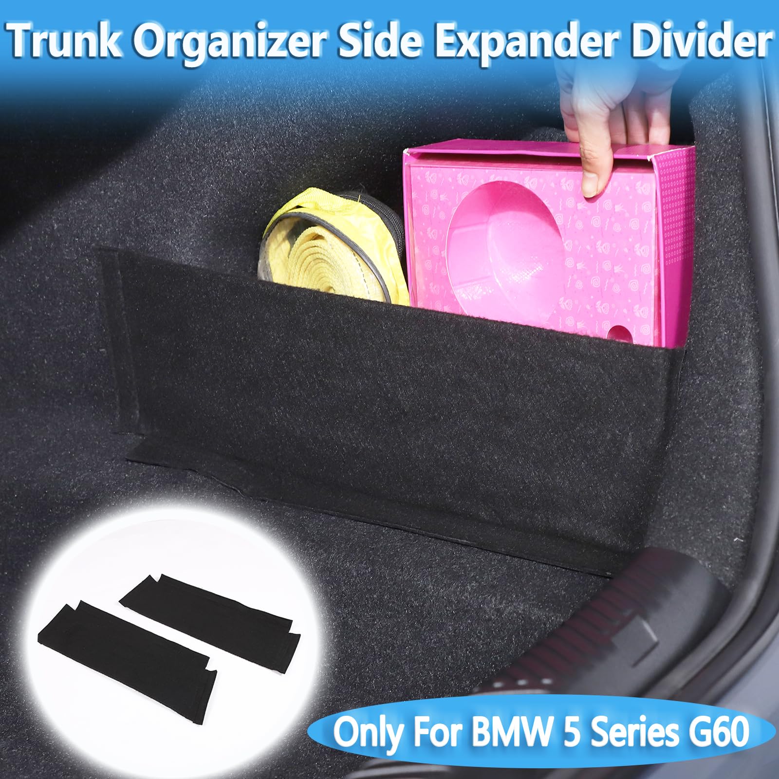 Sekhyna Trunk Organizer Compatible with BMW 5 Series 2024 G60 2PCS,Trunk Storage Baffle Partition Divider,Trunk Cargo Fixing Auxiliary Stabilizer Divider For BMW 5 Series Interior Accessories (Black)