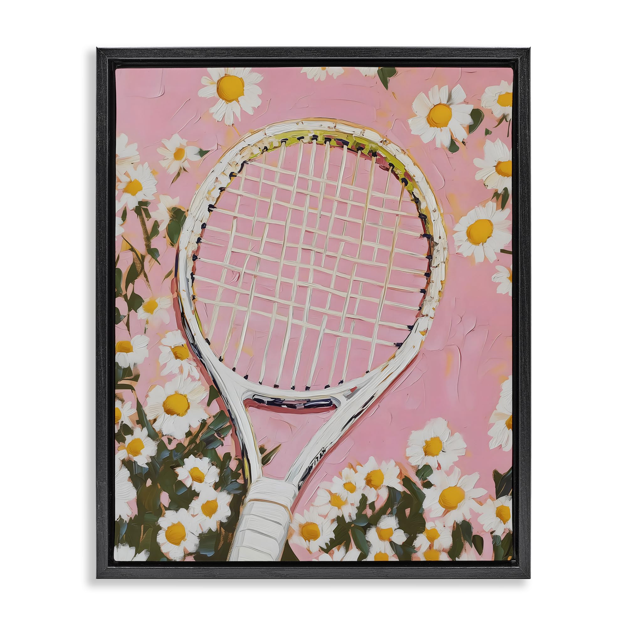 Stupell Industries Jet Black (Matte) 'Pink Tennis Racket & Daisies', Floating Frame Canvas Art, Black, 25 X 31 Inches, Easy To Hang And Sturdy, Made In Usa, By Lsr Design Studio