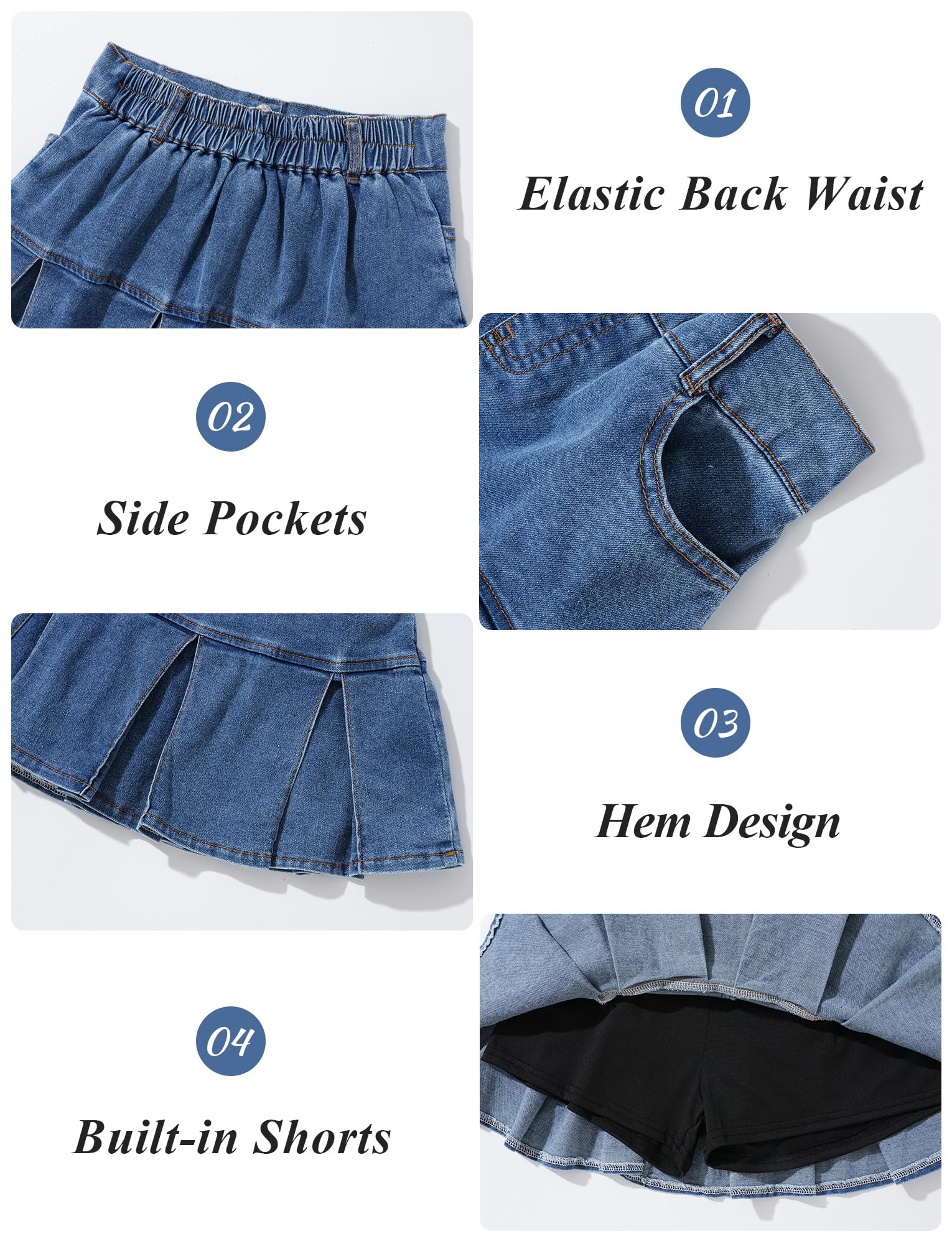 Falda vaquera para niña, falda vaquera con pantalones, falda vaquera de verano, falda plisada, falda holgada, cintura alta, minifaldas, línea A, falda de verano
