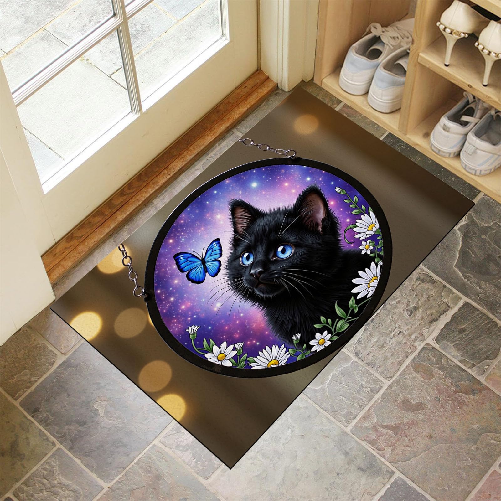 Tapis d'Entrée Lavable et Antidérapant anti-glisse Chat Violet