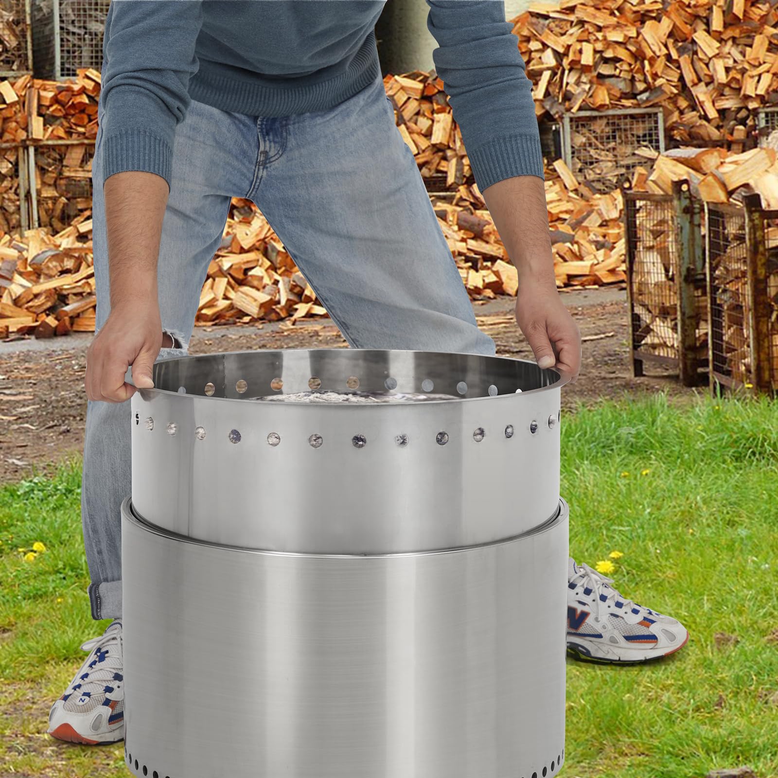 Brasero Exterior sin Humo de 52 cm (20.5") con Interruptor de Aire, de Acero Inoxidable, para Exteriores. Incluye Bolsa de Transporte. Ideal para Acampar, Patio, jardín o Picnic.