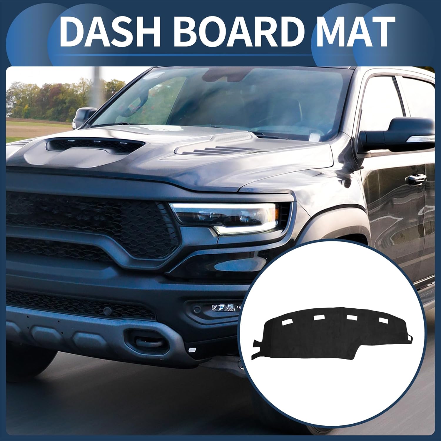 Dash Cover, Center Console Non-Slip Dashboard Carpet Mat for Dodge for Ram 1994-1997 Suede Black,1Pc
