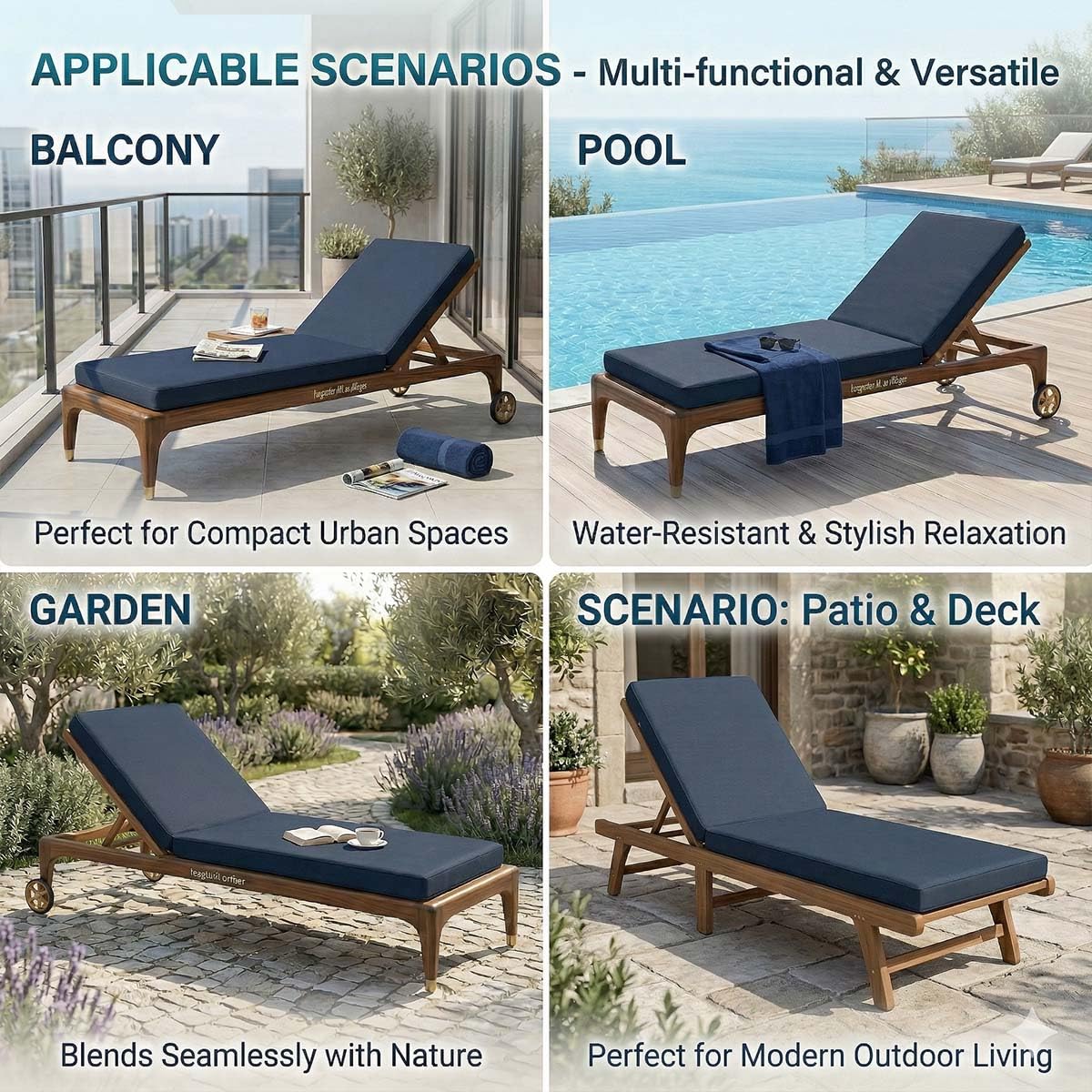 Cuscino impermeabile da giardino, tappetino in schiuma spessa ad alta densità, base antiscivolo e 6 strati, manico portatile, cuscino da esterno, verde militare, 178 x 59 x 10 cm