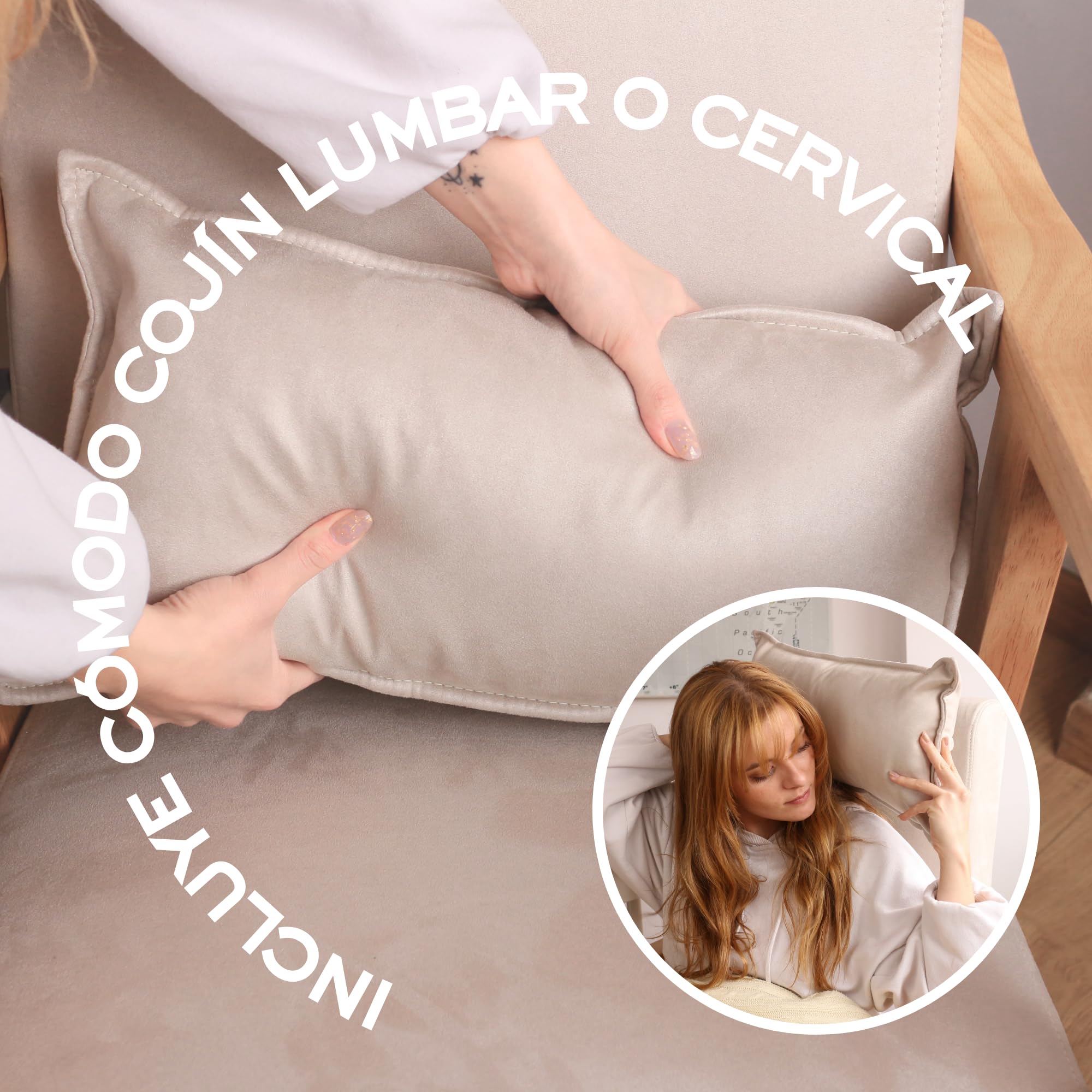 HOME DESIGN & CONFORT Fotel Bujany Model Paris z Poduszką Na Prezent | Specjalny Do Karmienia Piersią, Odporny Na Plamy, Lite Drewno Bukowe (Beżowy/Naturalny)