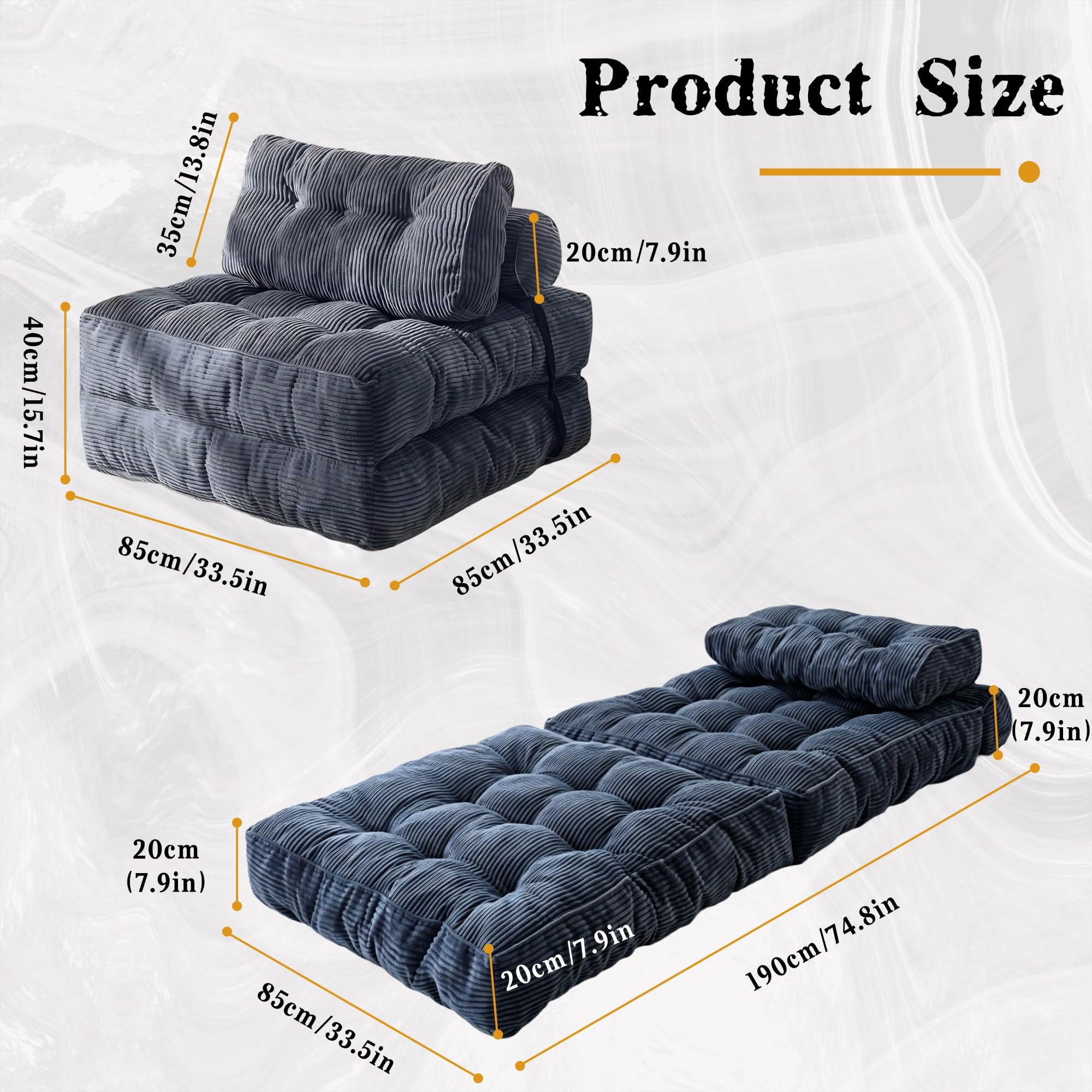 Składana Sofa, Sztruksowa Kanapa Podłogowa, Wspierająca Rozdrobniona Pianka, Bez Montażu, Oszczędzająca Miejsce, Regulowane Rozkładane Krzesło do Sypialni w Salonie(Color:Trawiasta zieleń)