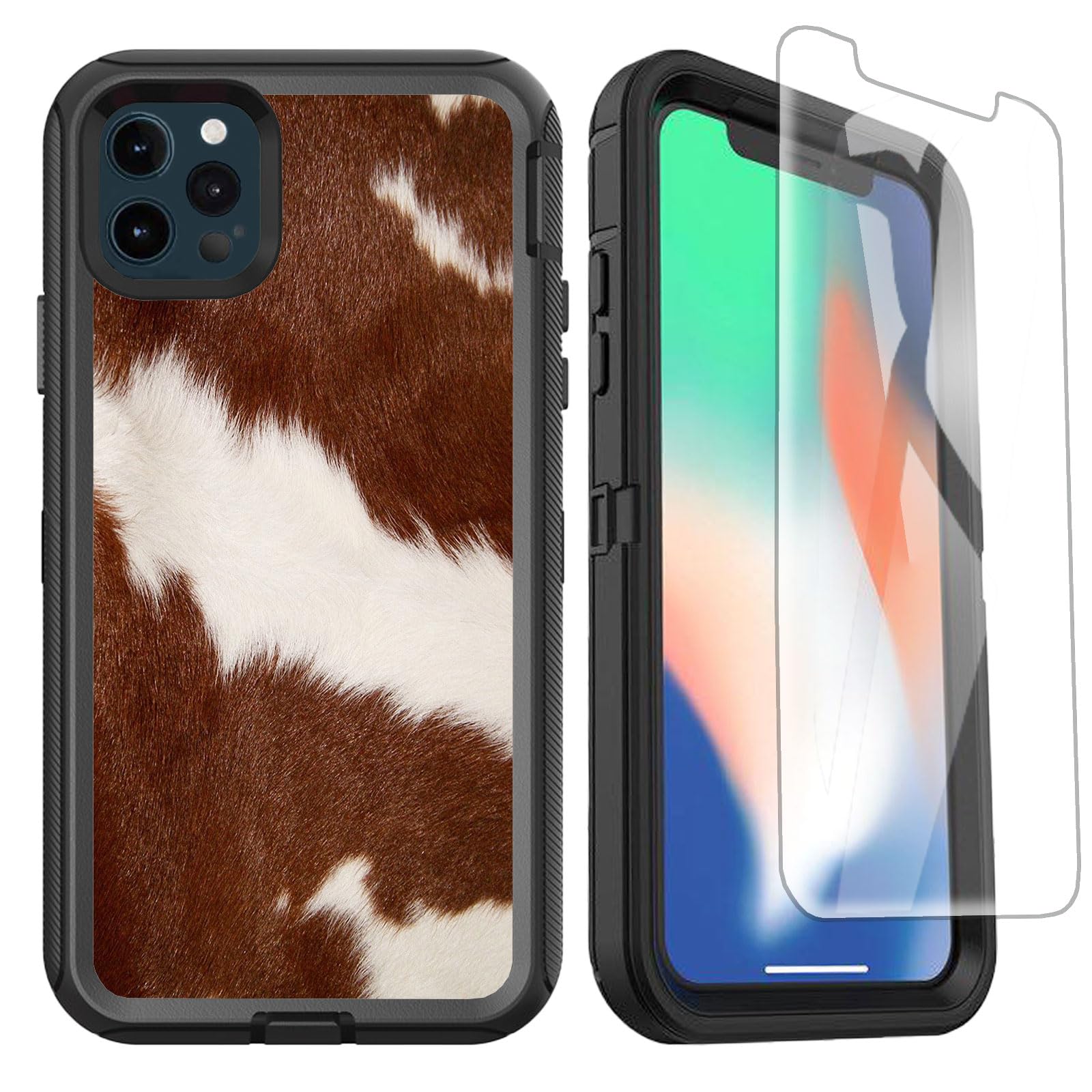 OTTARTAKS Compatible for iPhone 12 Pro Max Case with Screen Protector, Western Cowhide Heavy Duty [Military Grade Protection] Shockproof Protective