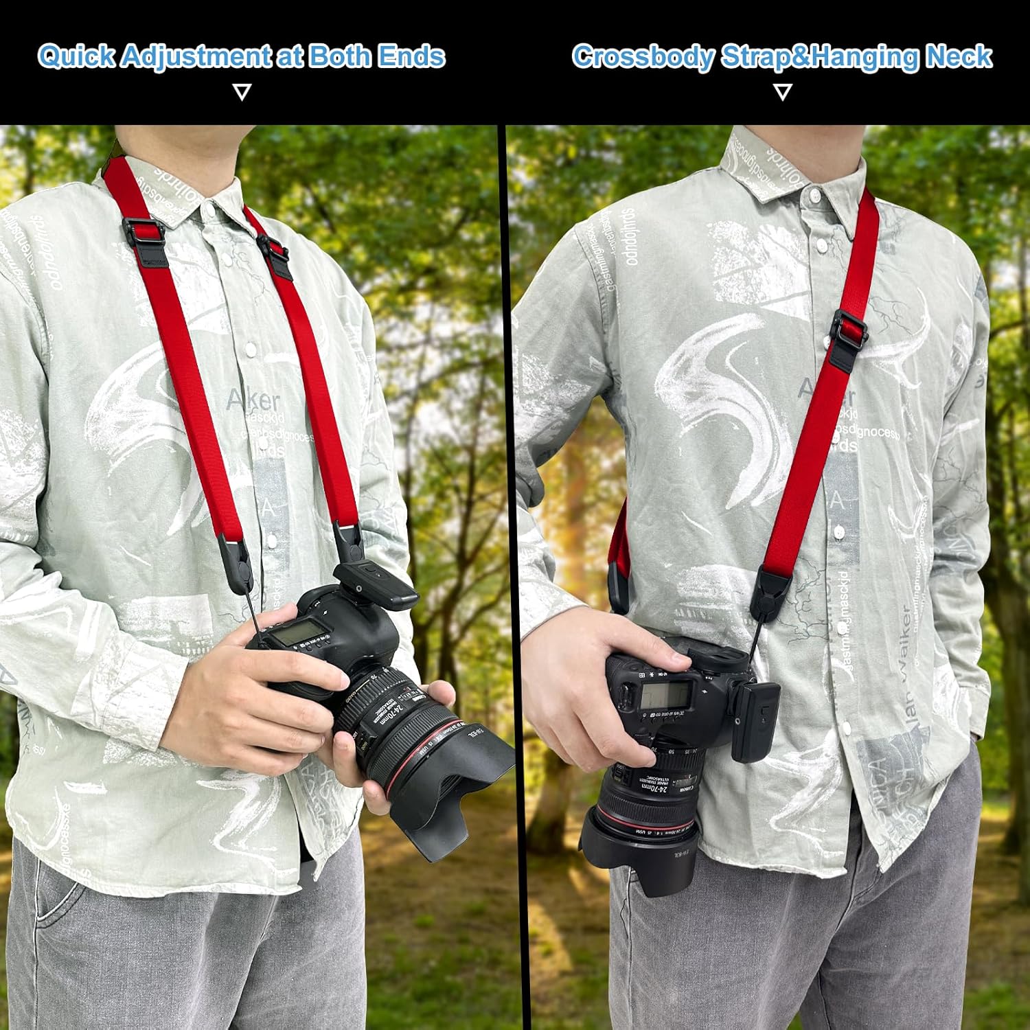 FIEIL Adjustable Camera Strap, Universal Camera Strap with Quick Release and Connection, Comes with Comfortable Silicone Shoulder Pads and Base, Smooth and Sturdy, Strap Width 1''(2.5cm Red)