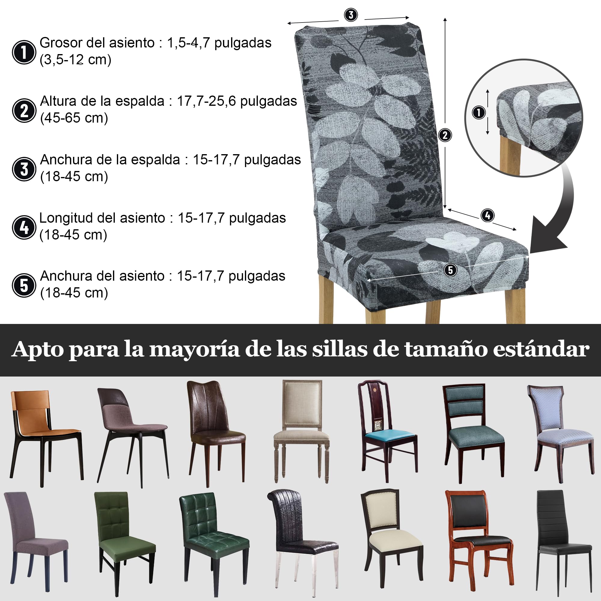 coprisedia con schienale、coprisedia elasticizzati、coprisedie antigraffio gatto、copri sedia da ufficio (set da 2/4/6 pezzi con schienale) per salotti, cucine, feste e hotel. (4, Foglia grigia 2)
