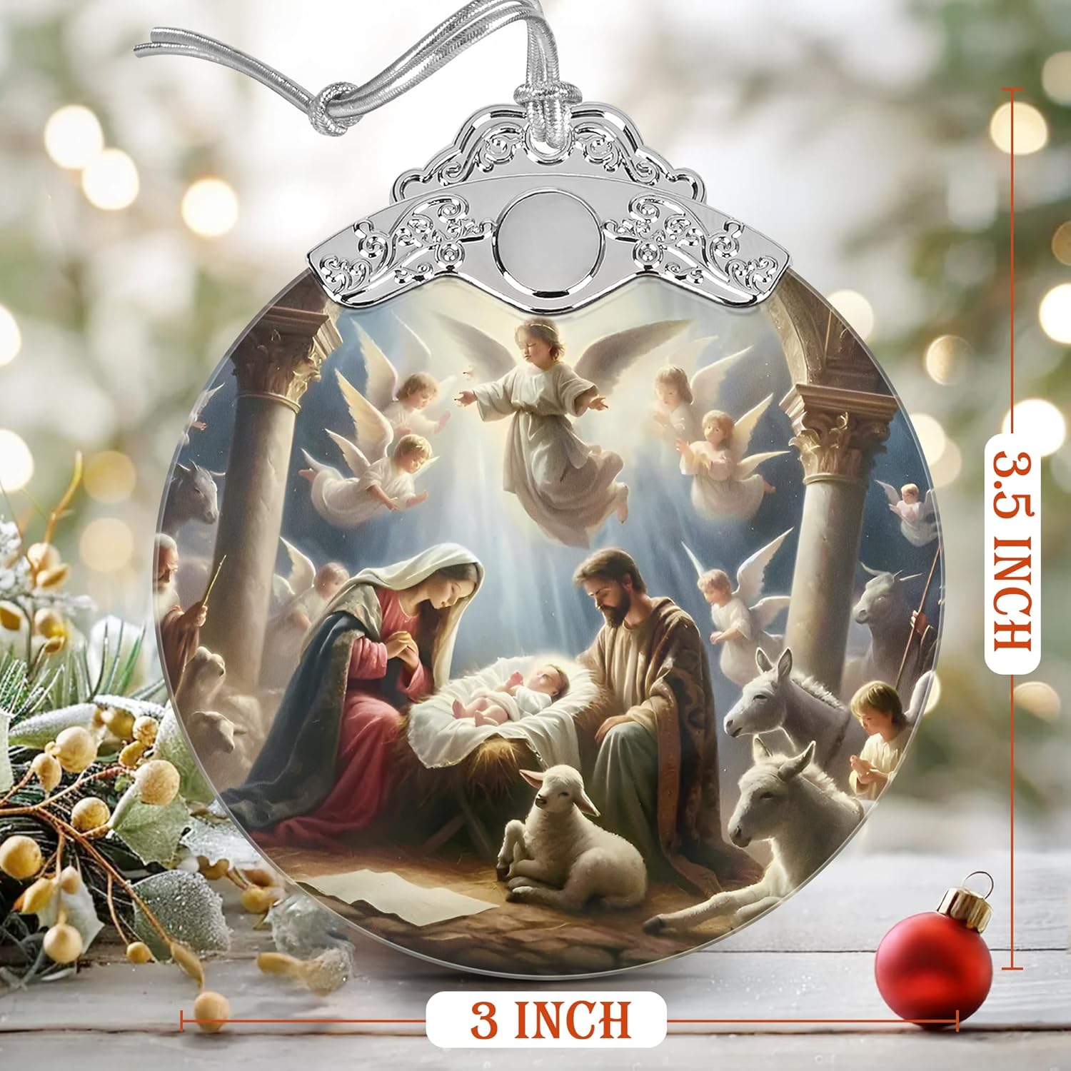 Nativity Christmas Ornaments, 3" Stained Glass Christmas Decor, Christian Ornaments for Christmas Tree, Christian Gifts for Kids, Religious Gifts for Women, Perfect for Holiday Party, Window, Tree - Image 3