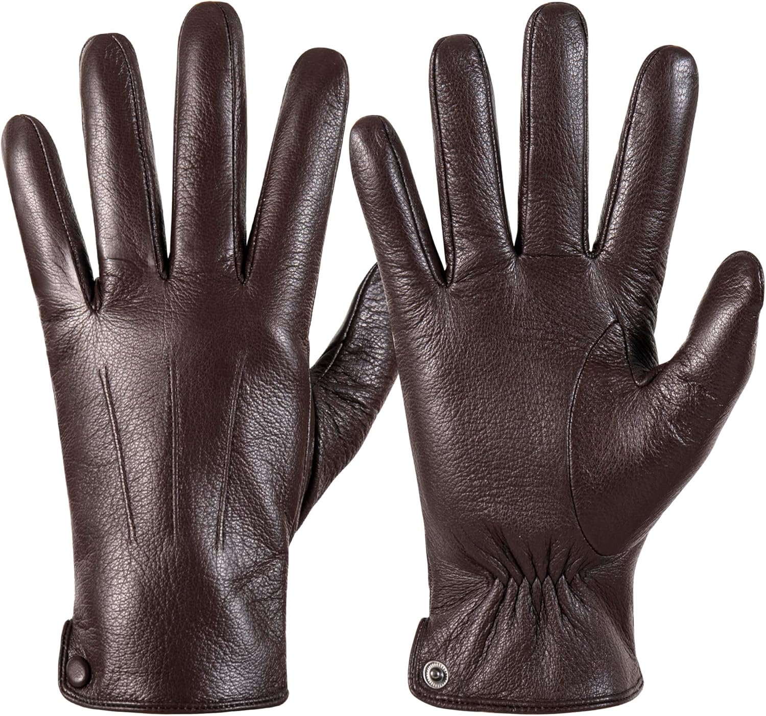 QOF Winter Genuine Leather Gloves for Men, Cashmere Warm Lined Finger Touchscreen Texting Driving Gloves