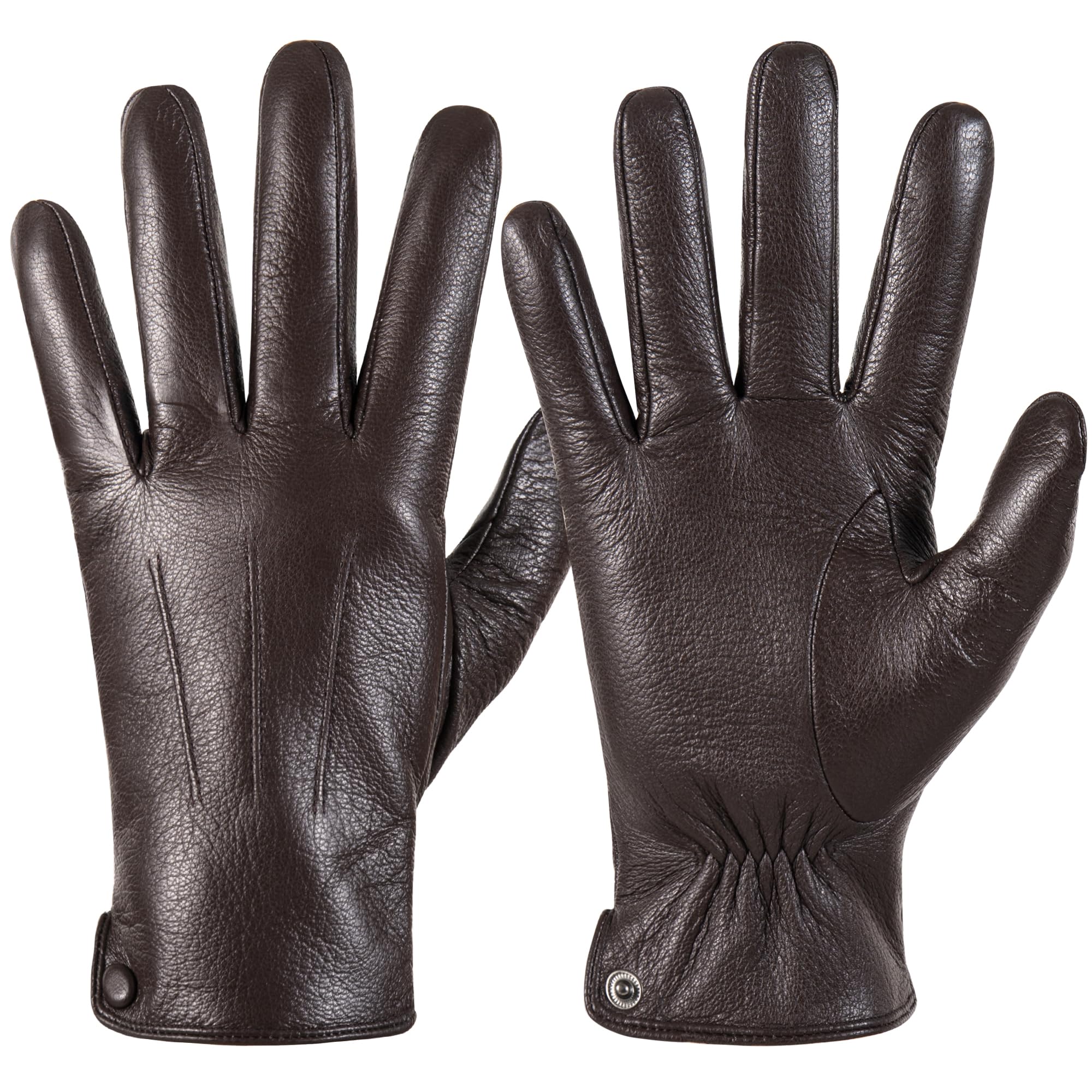 QOF Winter Leather Gloves Men, Wool Warm Lined Finger Touchscreen Texting