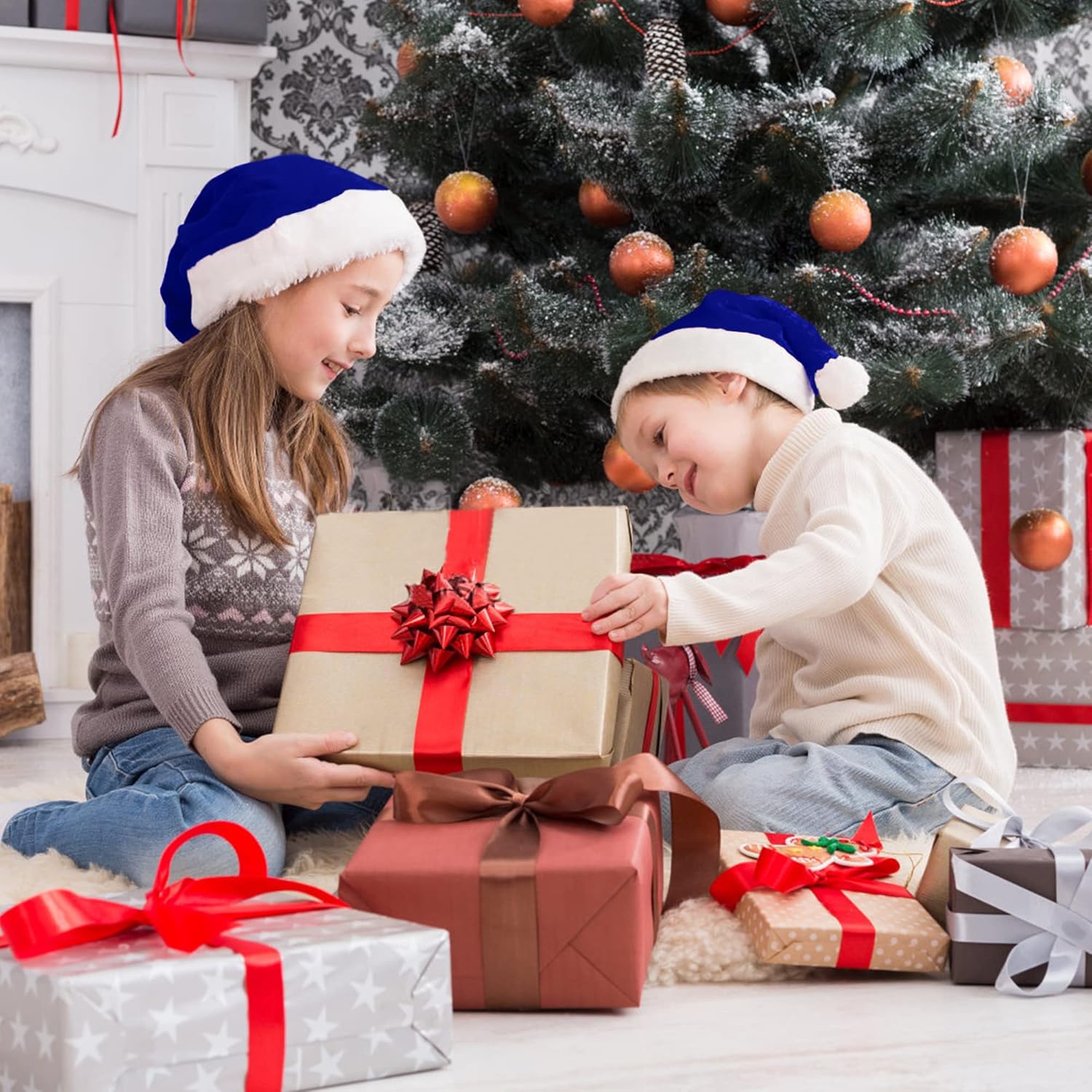 Santa Hat, Santa Hat for Kids, Unisex Velvet Comfort Light Blue Christmas Hats Extra Thicken Classic Plush for Christmas New Year Festive Holiday Party Supplies - Image 6