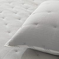 Vista 6 de SHALALA - Juego de edredón de gasa de algodón, juego de ropa de cama ligero de tamaño Queen, color gris claro, edredones reversibles de sirsaca