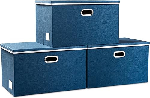 Miniatura 60 de PRANDOM Cajas de almacenamiento con tapas [paquete de 3] contenedores de almacenamiento plegables de tela, canastas con cubierta para el hogar,