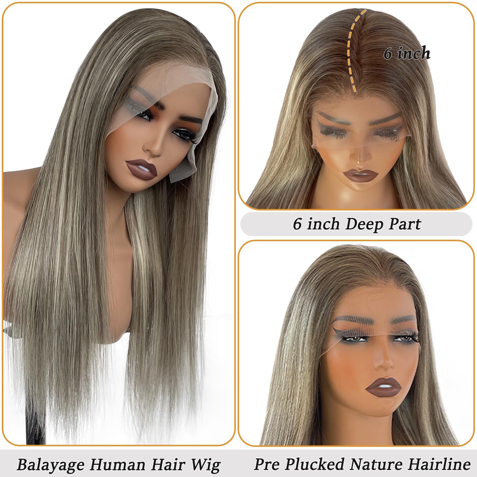 Amazon.com : Smavida Ombre Highlights Ash Brown Wigs Human 