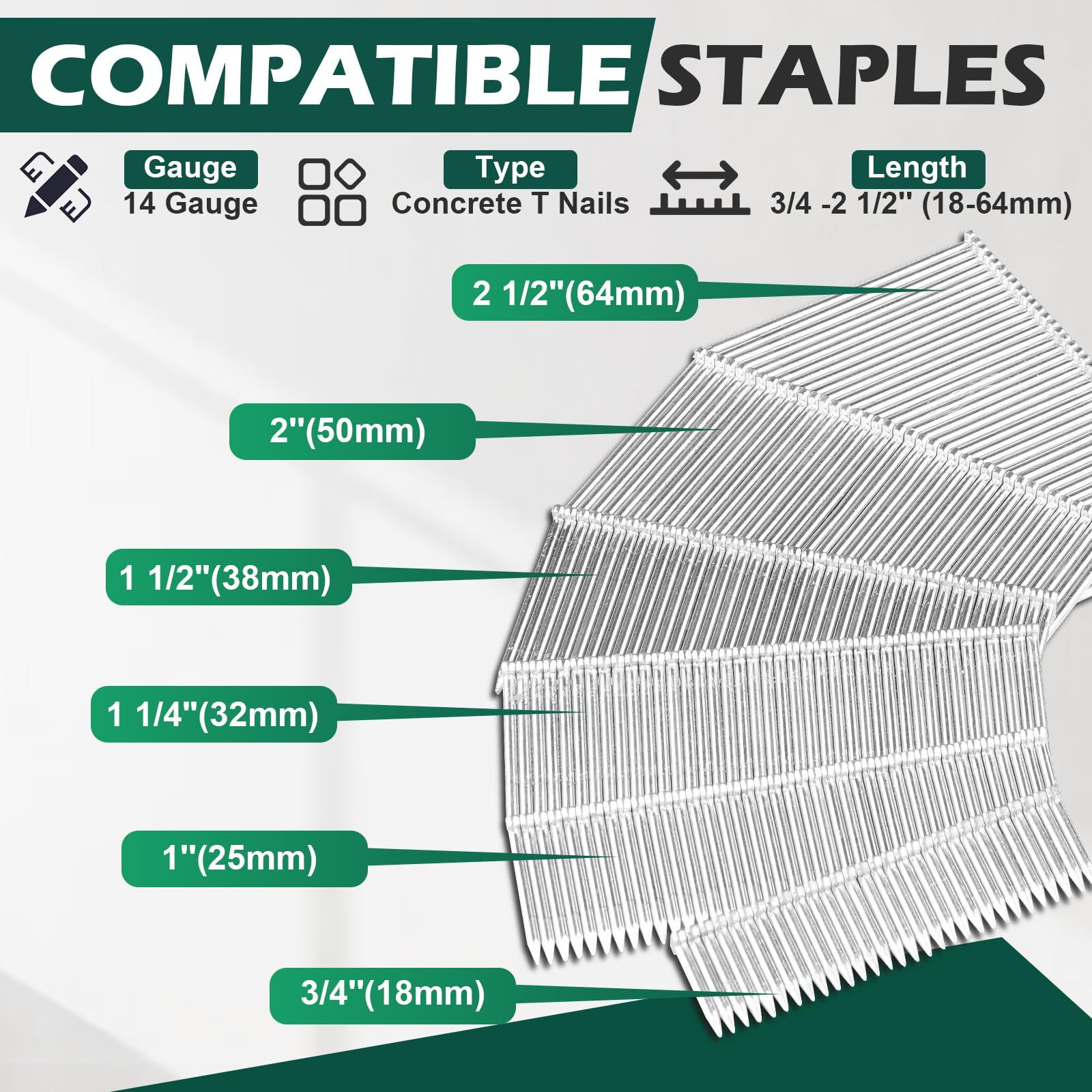Woodpecker ST64 kit de clavadora neumática para hormigón de alta resistencia con 400 clavos, clavadora para hormigón de 18-64mm de longitud de pata para carpintería, muebles