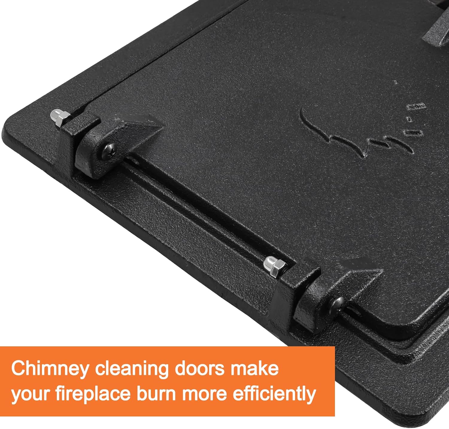 Hiorucet Cast Iron Door Fireplace Chimney Cleanout Door for Indoor Outdoor Wall Chimney, 8 by 8 Inch Fireplace Ash Dump Door, Comes with Screws for Easy Closure, Isolating Smoke and Dust