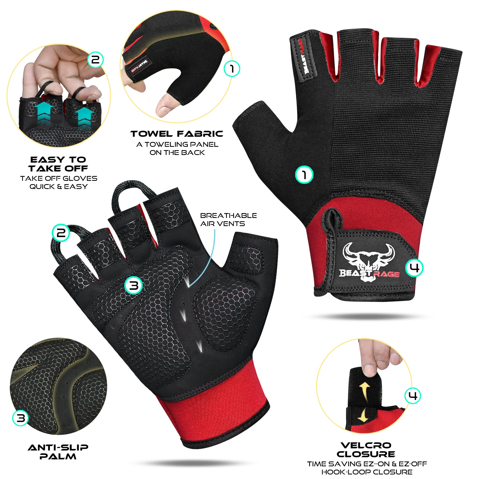 BEAST RAGE Guanti Palestra Ideali da Sollevamento Pesi Ciclismo Guanto Gloves for Gym Allenamento Traspiranti e Aderenti Training Guantini Palestra per Uomo e Donna