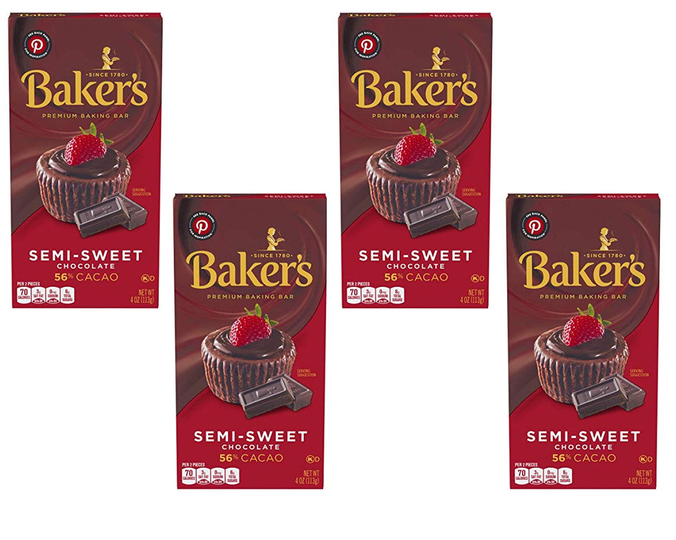 Baker’s Semi-Sweet Baking Chocolate Bar, 4 oz (4 Pack)