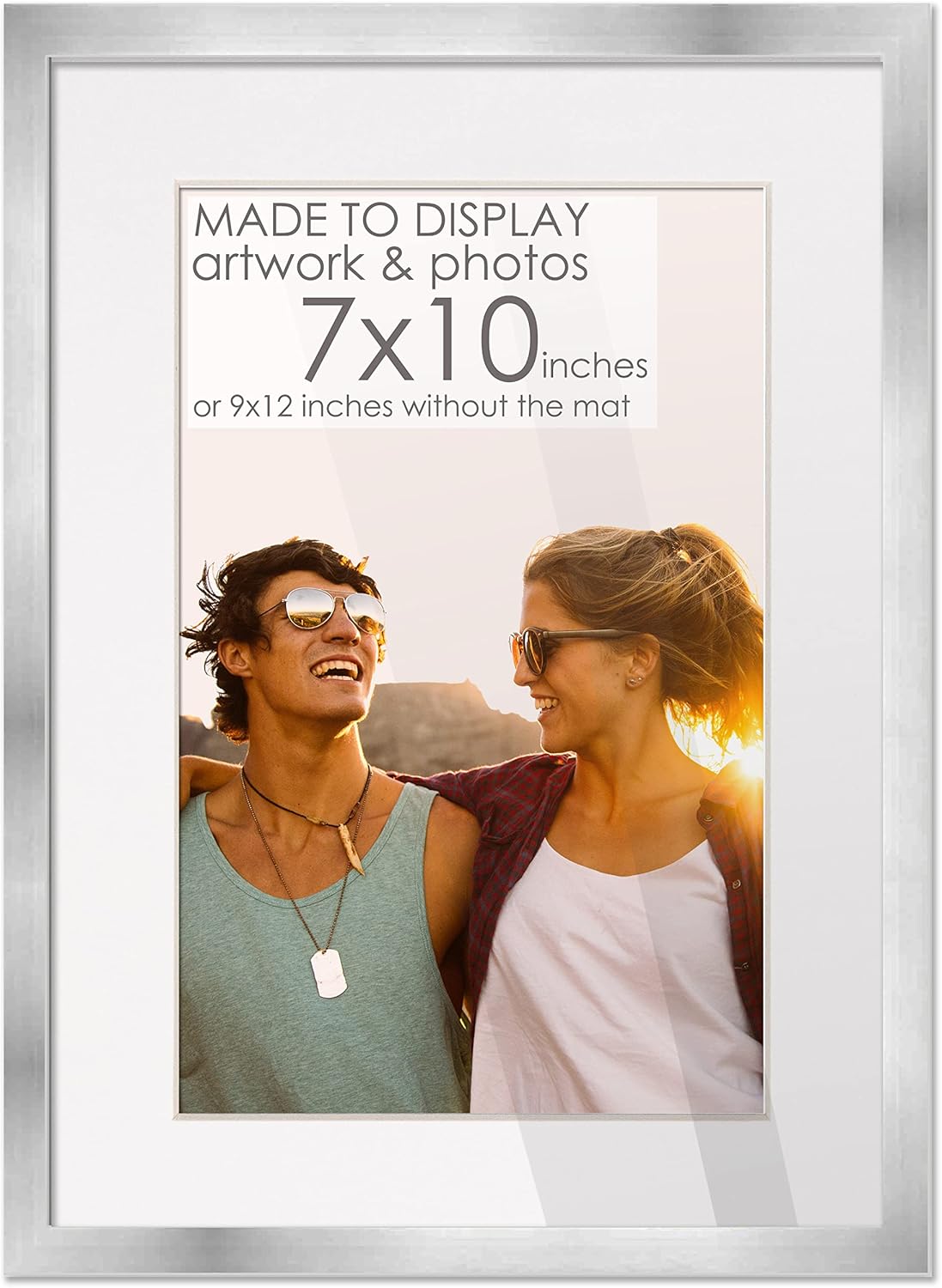 7x10 Frame Silver Wood with White Mat 9x12 Frame Matted