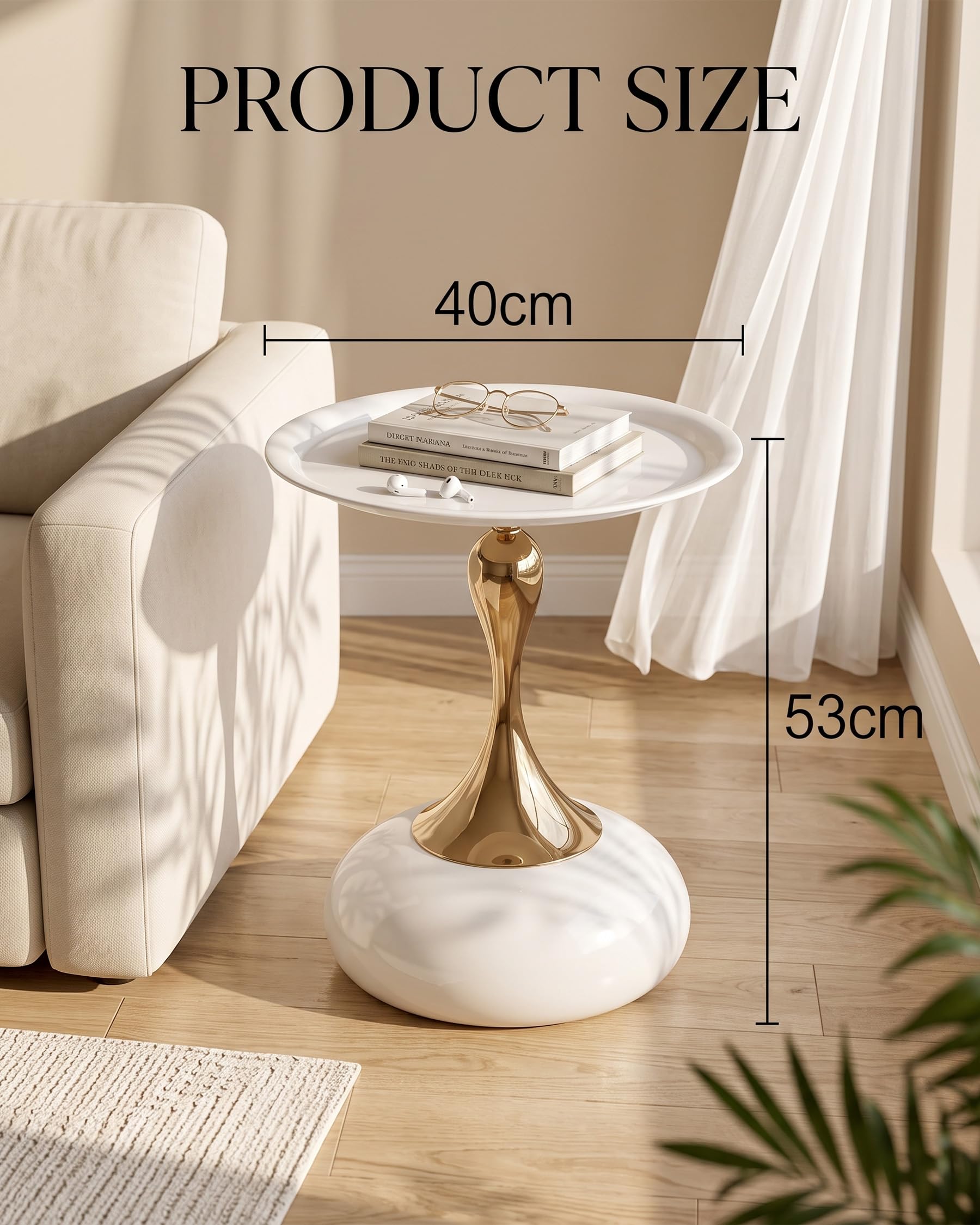 Couchtisch Beige Gold, Kleiner Couchtisch Rund Modern, Metall Beistelltisch Rund Gold, Luxus Nachttisch Kaffeetisch für Wohnzimmer Schlafzimmer Balkon, Ø40CM, 2 Stück