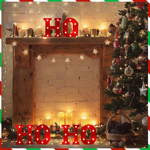 Miniatura 4 de 6 piezas de decoración de centro de mesa de Navidad con luces LED Ho Ho, decoración de mesa de Navidad para dormitorio, hogar, habitación, fiesta,