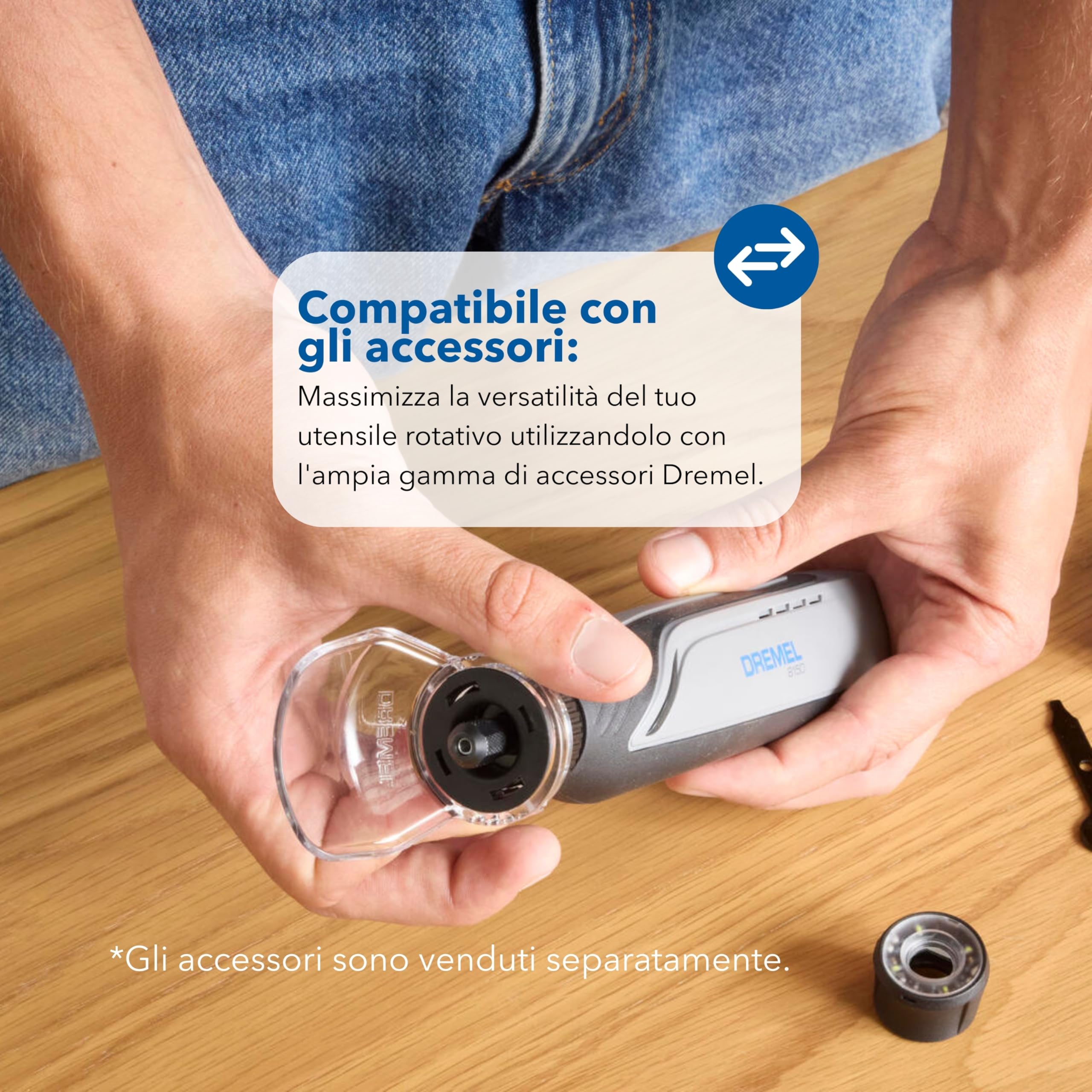 Dremel 8150 Kit utensile rotativo brushless a batteria ricaricabile tramite USB-C da 7,2 V 2Ah, 20 accessori, velocità variabile da 5.000 a 30.000 giri/min, taglio, levigatura, intaglio, smerigliatura