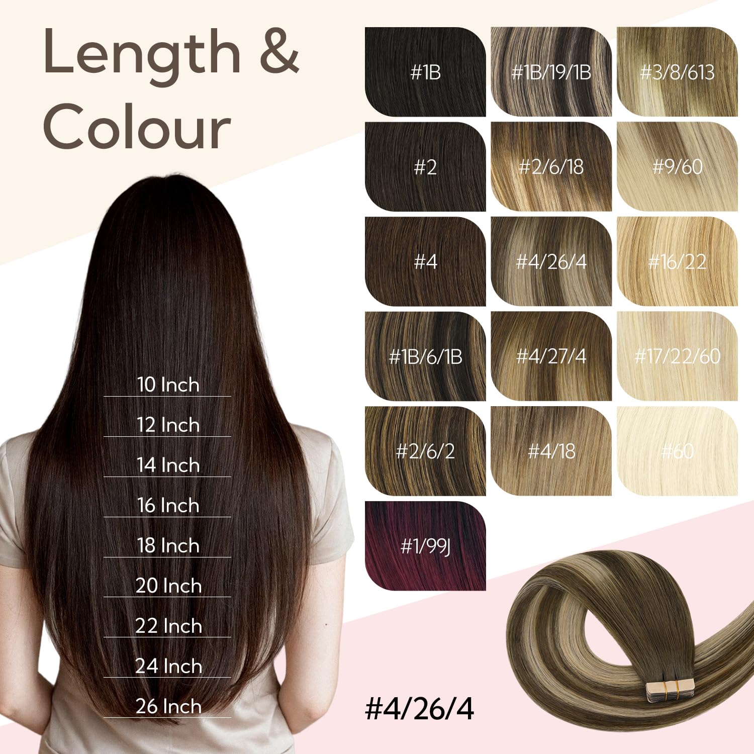 HOTBANANA Extension Capelli Veri Biadesivo, Balayage Marrone Cioccolato a Biondo Miele Extension Biadesive Capelli Veri Lisci 60cm 20pcs Remy Tape in Hair Extensions 50g