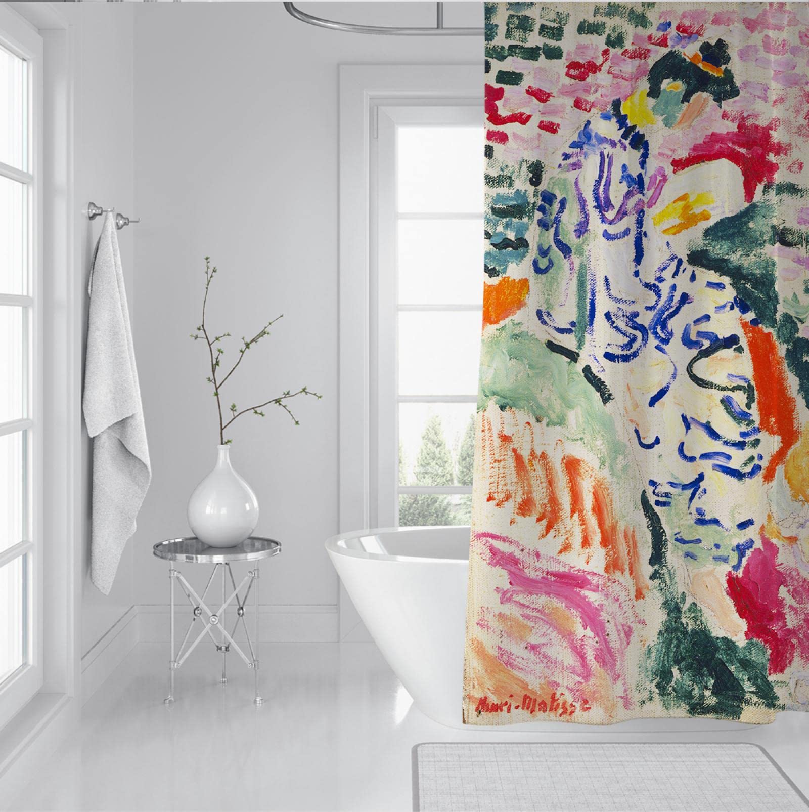 DINGSION Abstract Multicolour Aesthetic Design Shower Curtain Liner Henri Matisse Artwork Japanese Woman At the Seashore Bath Curtains Set W180xL240cm - Image 3
