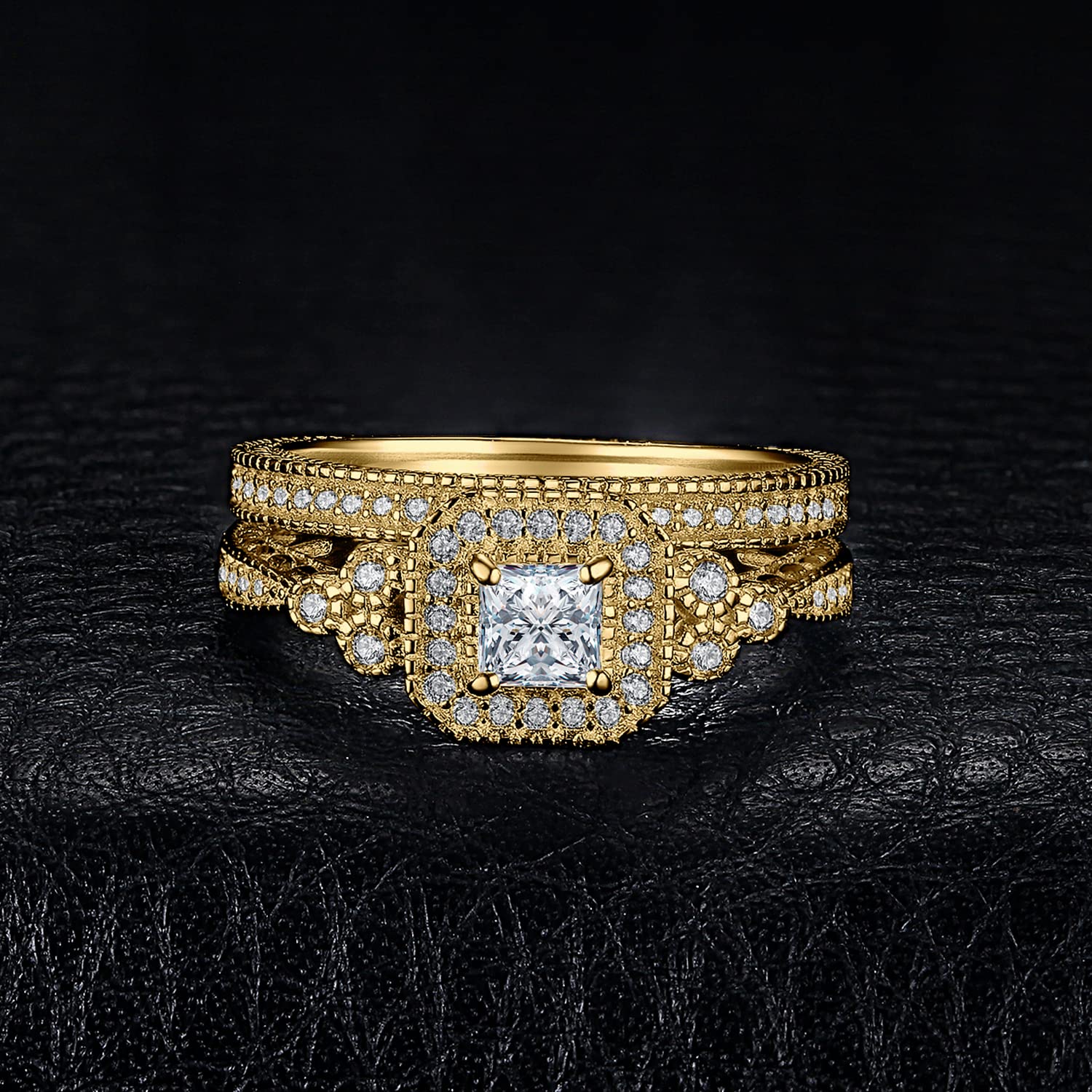JewelryPalace Classico Anello Halo Donna Argento 925 con Cubica Zirconia, Infinito Anelli Impilabili con Pietra a Taglio Principessa e Smeraldo, Fedi Nuziali Canale Fidanzamento Set Gioielli Donna