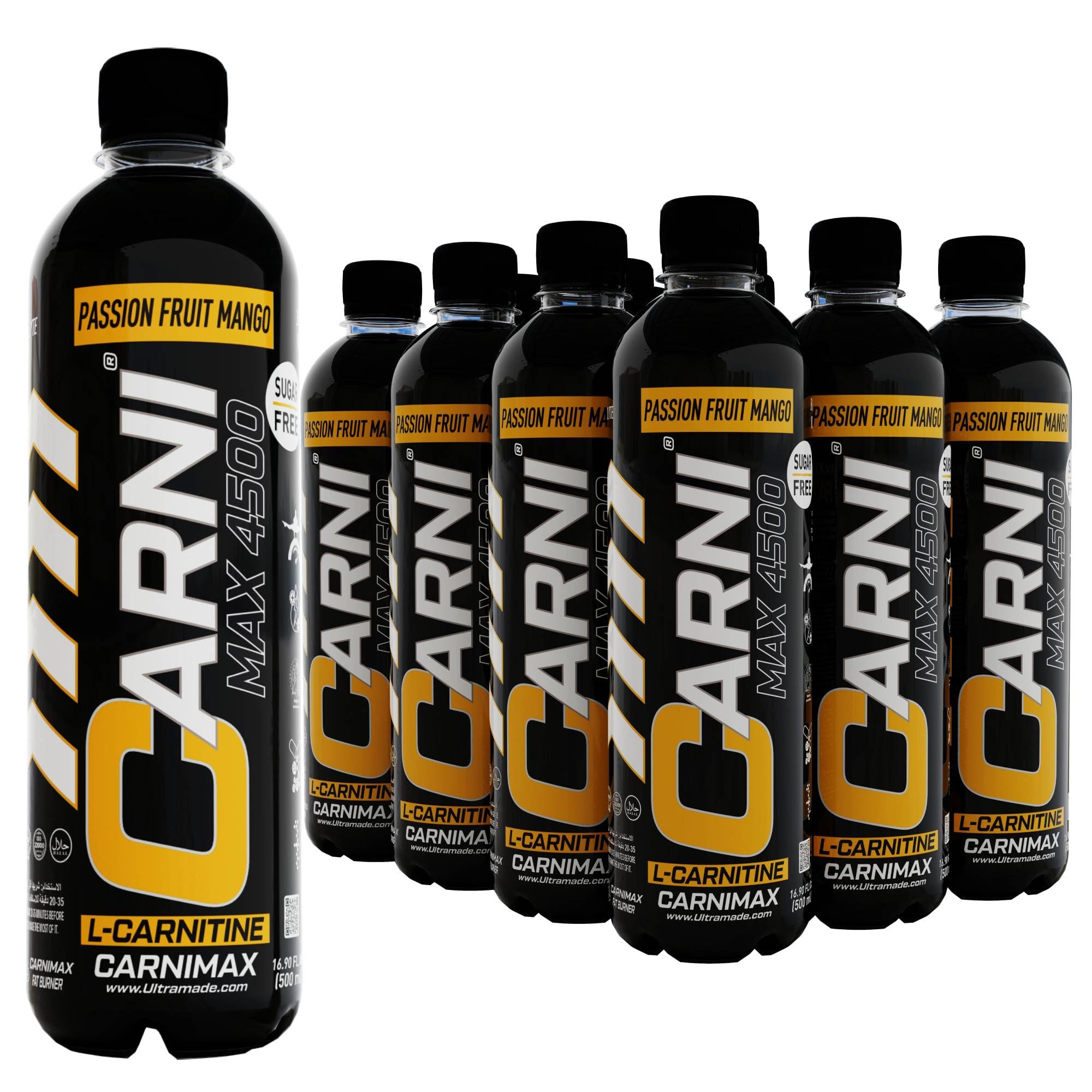 CARNIMAX L-Carnitine Drink Fat Burner – Passion Fruit Mango – 0g Sugar, 4500mg L-Carnitine, Electrolytes, CLA + Chromium, B Complex Vitamins – Maximum Fat Burn, Pre-Workout Drink, 500ml (Pack of 12)