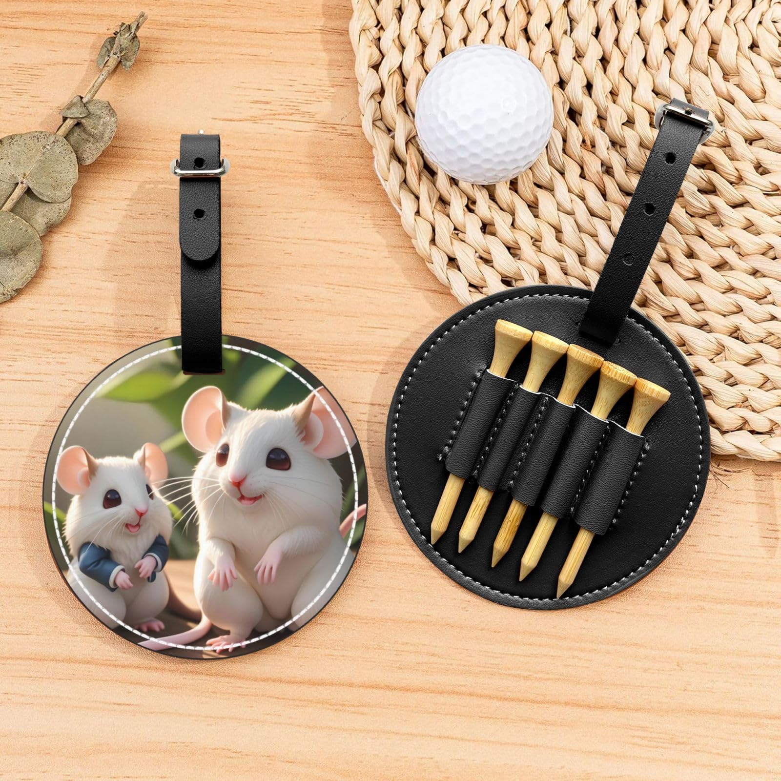 Mother and Child Rats Black Golf tee Storage Bag - Durable and wear-Resistant Golf Accessories