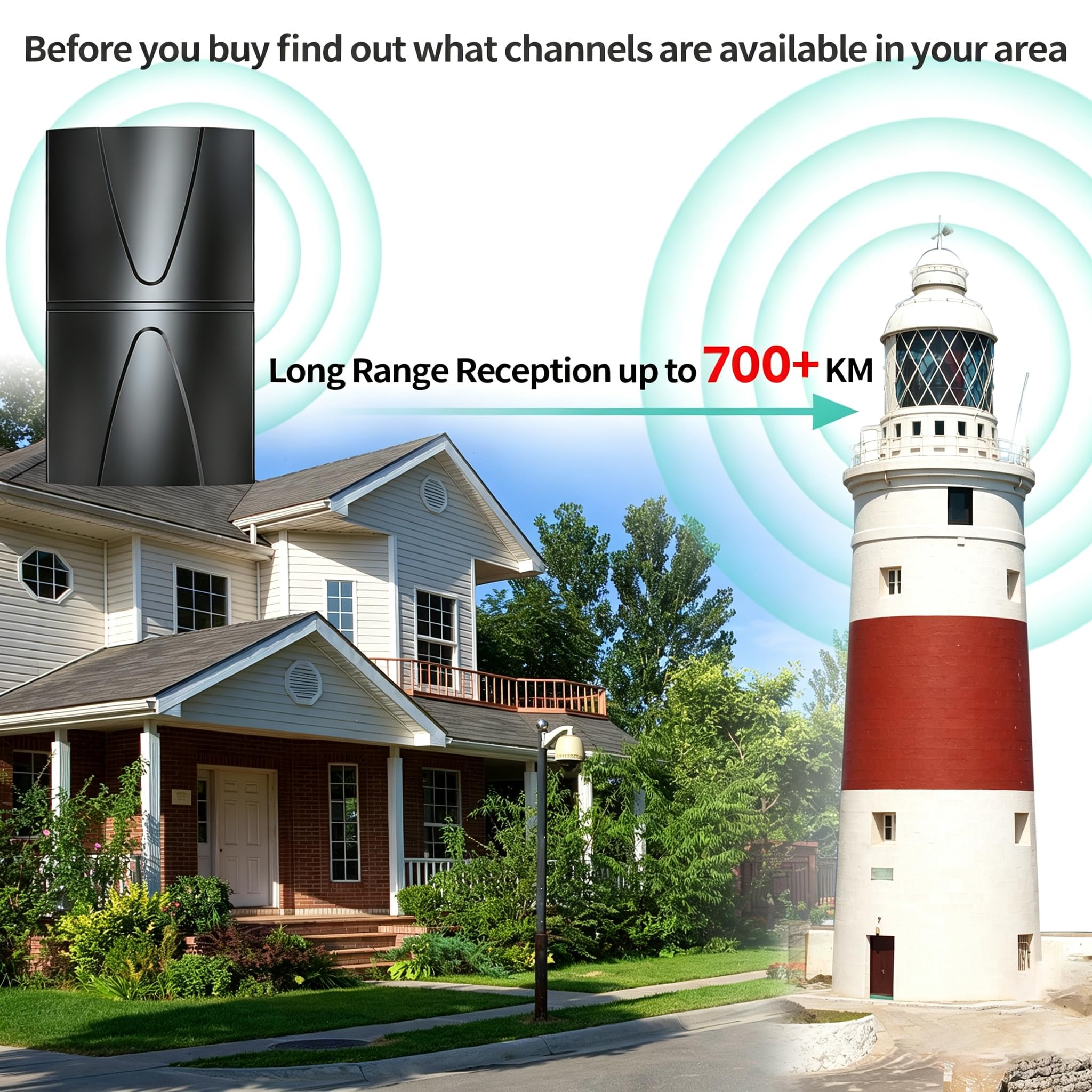 700km+ Antena TV Interior Potente，2026 Nueva Antena TDT Interior con Amplificador De Señal En，360°Recibe Canales De TV De Alta Definición 8K 4K 1080P，Compatible con Todos Los Tvs，Cable Coax De 10M