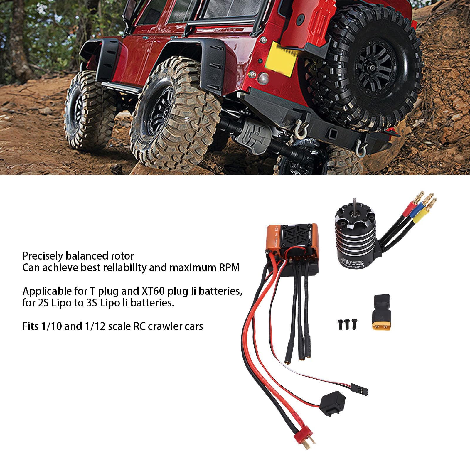 AMONIDA Wysokowydajny Silnik Bezszczotkowy 4300 KV i Zestaw Combo 60 A ESC do Pojazdów RC 1/10 1/12 Lekki i Wydajny