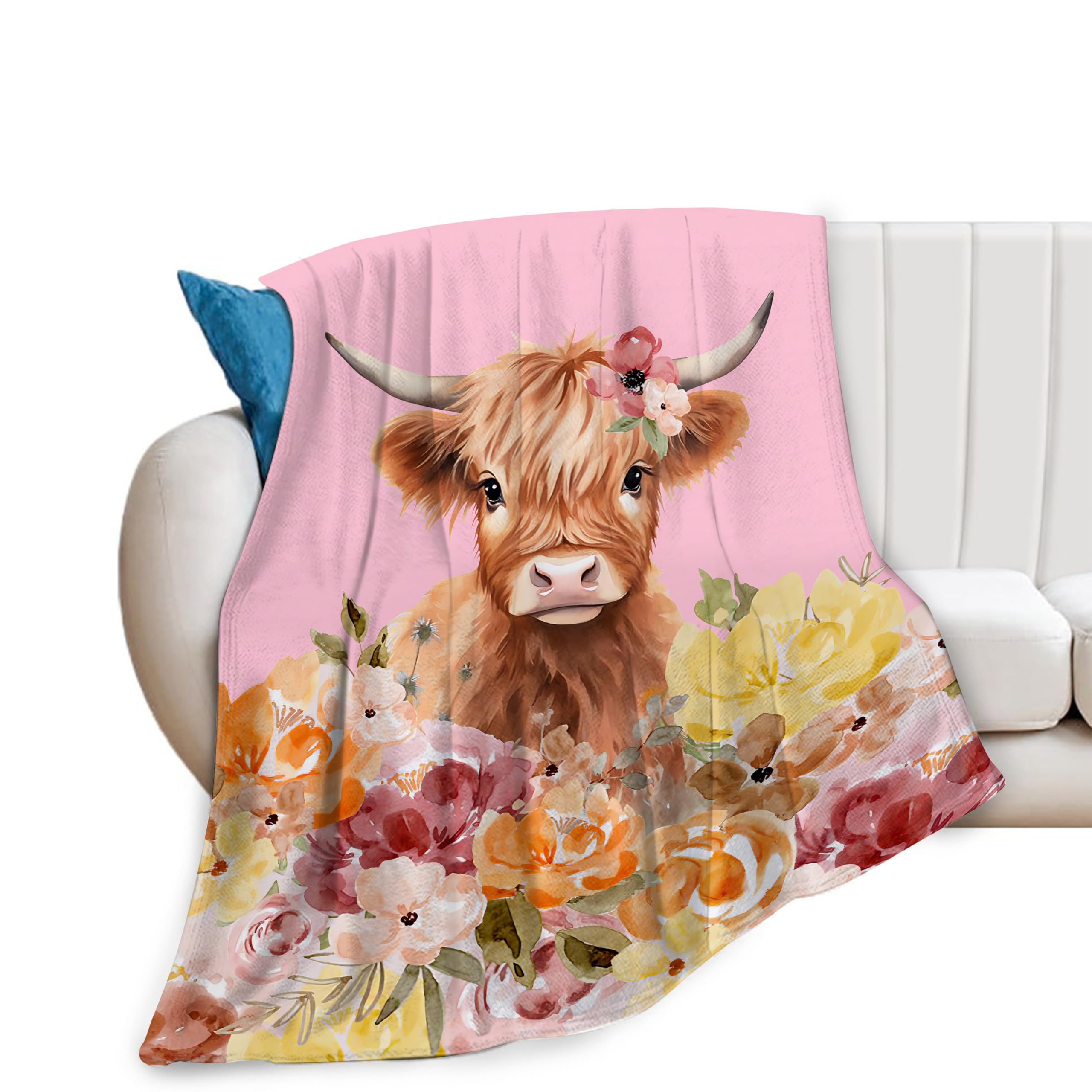 Tijuboni Girls Pink Highland Cow Highland Cow Blanket Longhorn Cow Throw Blanket Ultra Soft Cozy Fleece Cute Highland Cow Gifts For Cow Lovers Fuzzy Plush Bedding Blankets For Kids Teens Adults Boys Women Men 50"X40"