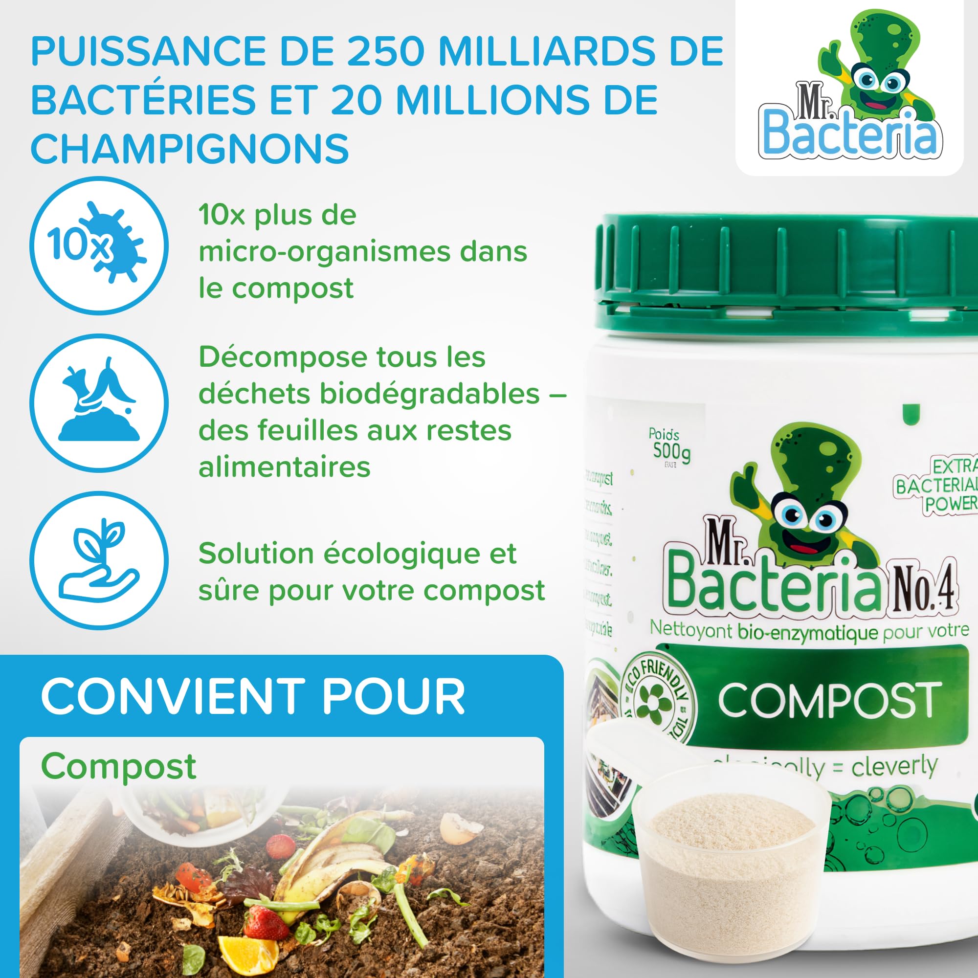 Mr. Bacteria No. 4 Nettoyant enzymatique pour Votre Compost, Activateur de Compost 500 g - 1 pièce