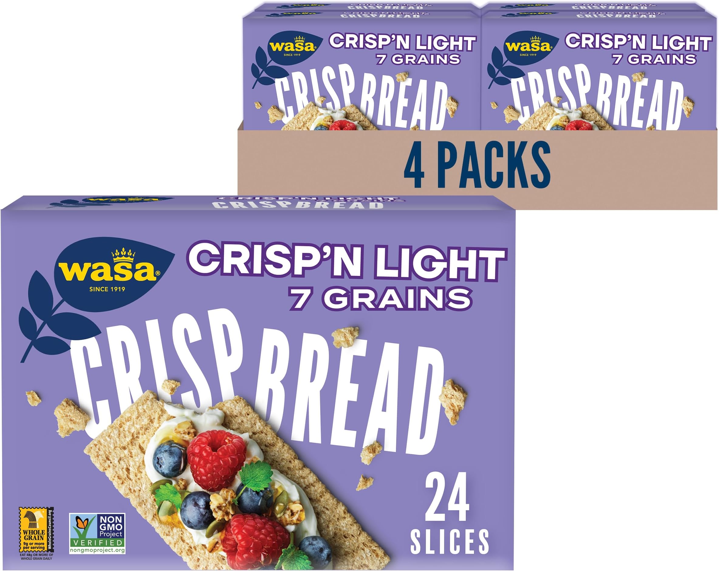 Crisp’N Light 7 Grains Crispbread, 4.9 Oz (Pack Of 4), Crackers, Fat Free, No Saturated Fat, 0g of Trans Fat, No Cholesterol, 2.5 Lb