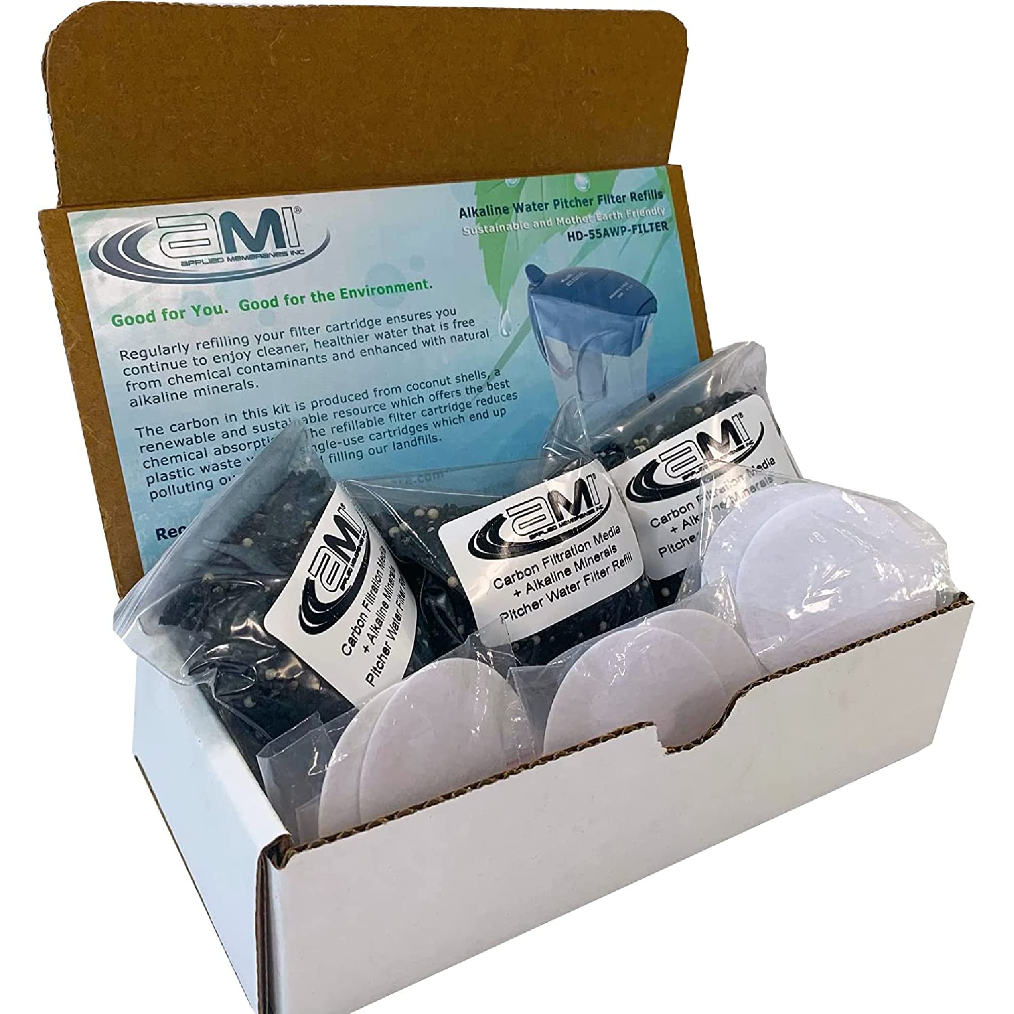 AMI - Juego de 3 recambios para jarra de agua alcalina para jarra de agua pura filtrada de alto pH para jarra HD-55AWP