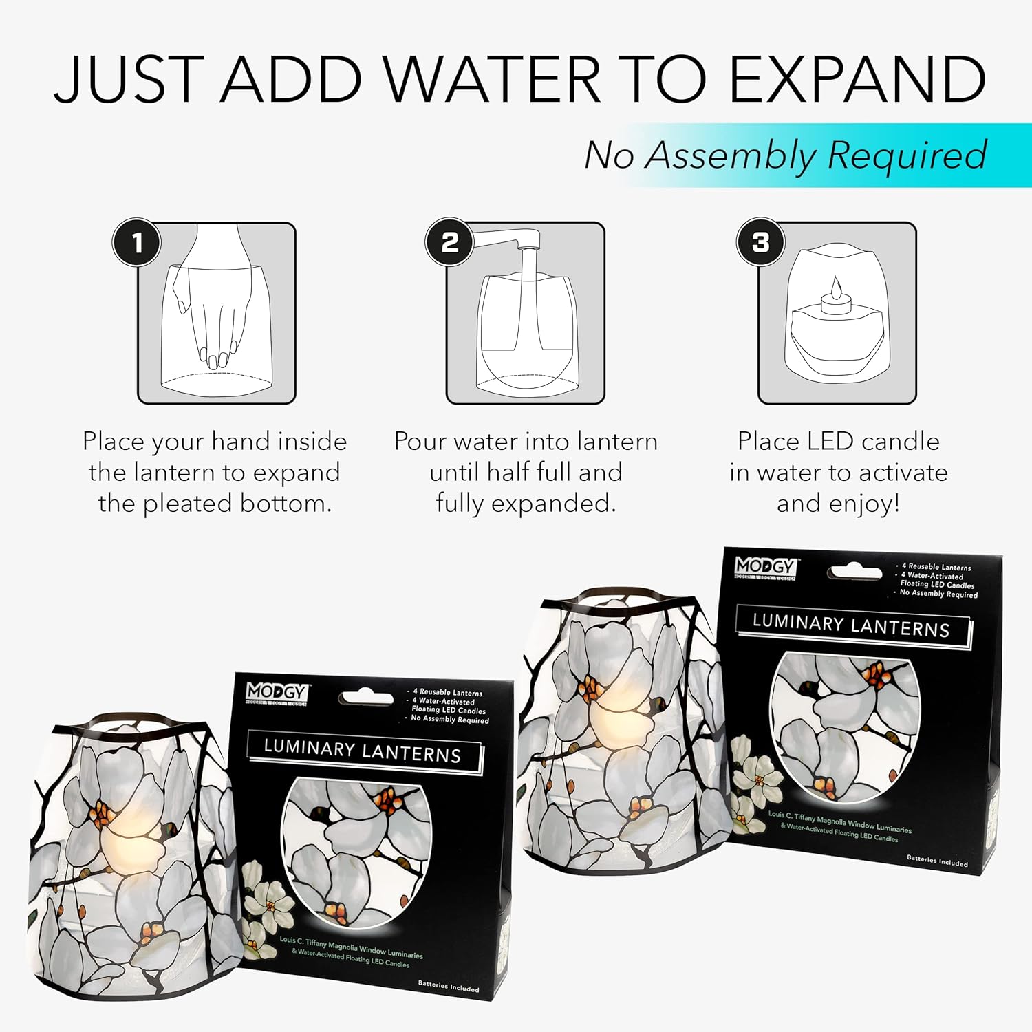 MODGY Luminary LED Lantern Candle Holder Decorative Indoor Outdoor Decor, Plastic Candle Lamps for Wedding Table Centerpiece Porch, Flameless Floating Candles, 2-Pack, Mag Window, Louis C. Tiffany