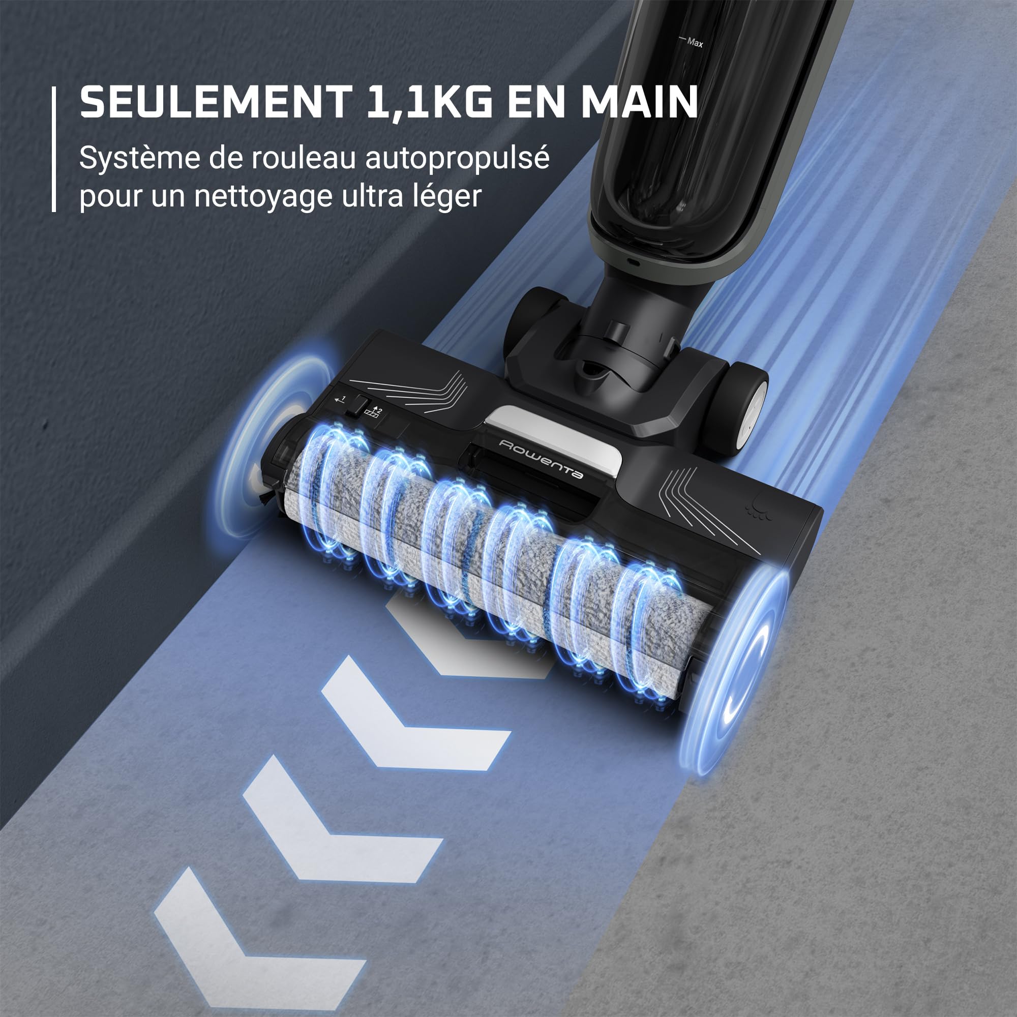 Rowenta X-Clean 4 Aspirateur Balai Laveur sans Fil, Aspiration et Lavage Puissant, Intelligent, Autonomie 50min, Autonettoyage GZ5036WO, Gris