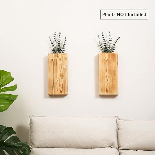 Miniatura 9 de Juego de 2 macetas de madera para pared, bolsillo de pared de madera para flores secas y vegetación, florero colgante de madera para interiores,