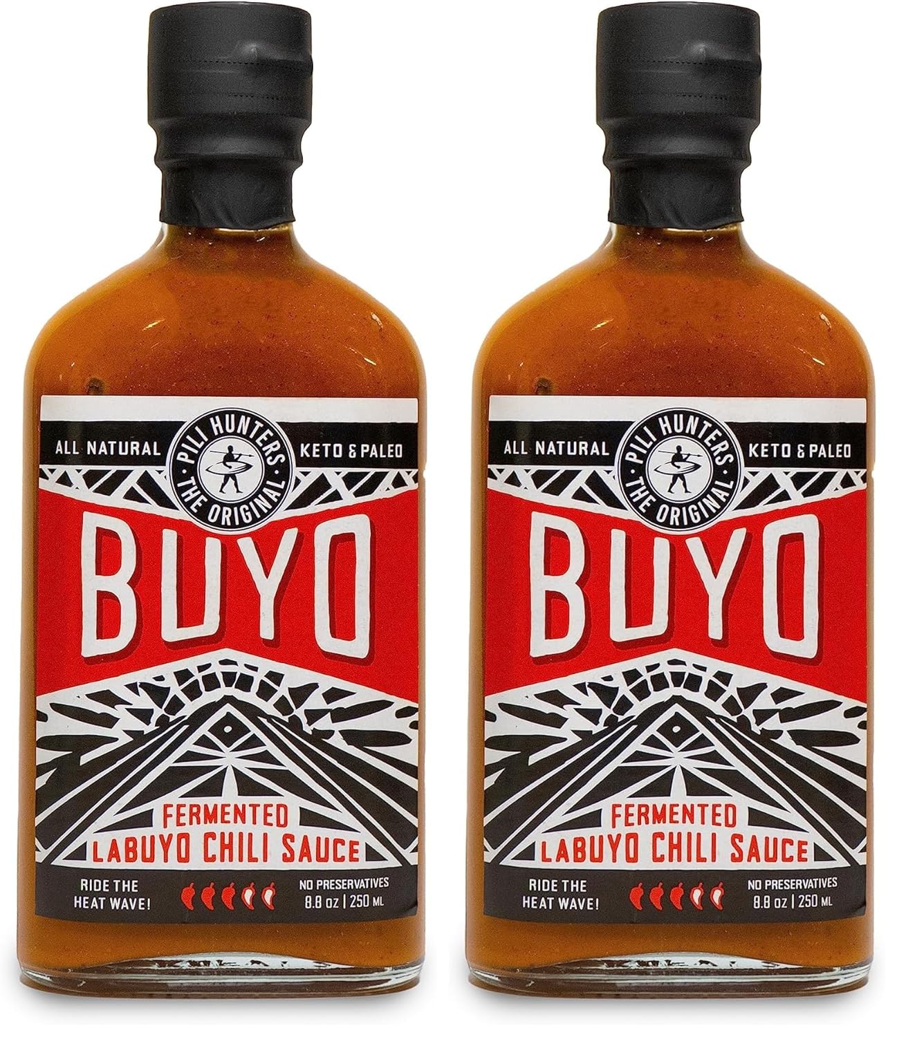 Pili Hunters - Buyo, Fermented Chili Hot Sauce (8.8 oz bottle) Gourmet Whole Food Ingredients, No Preservatives, Gluten Free, Paleo, Vegan, Superfood (Pack of 2)