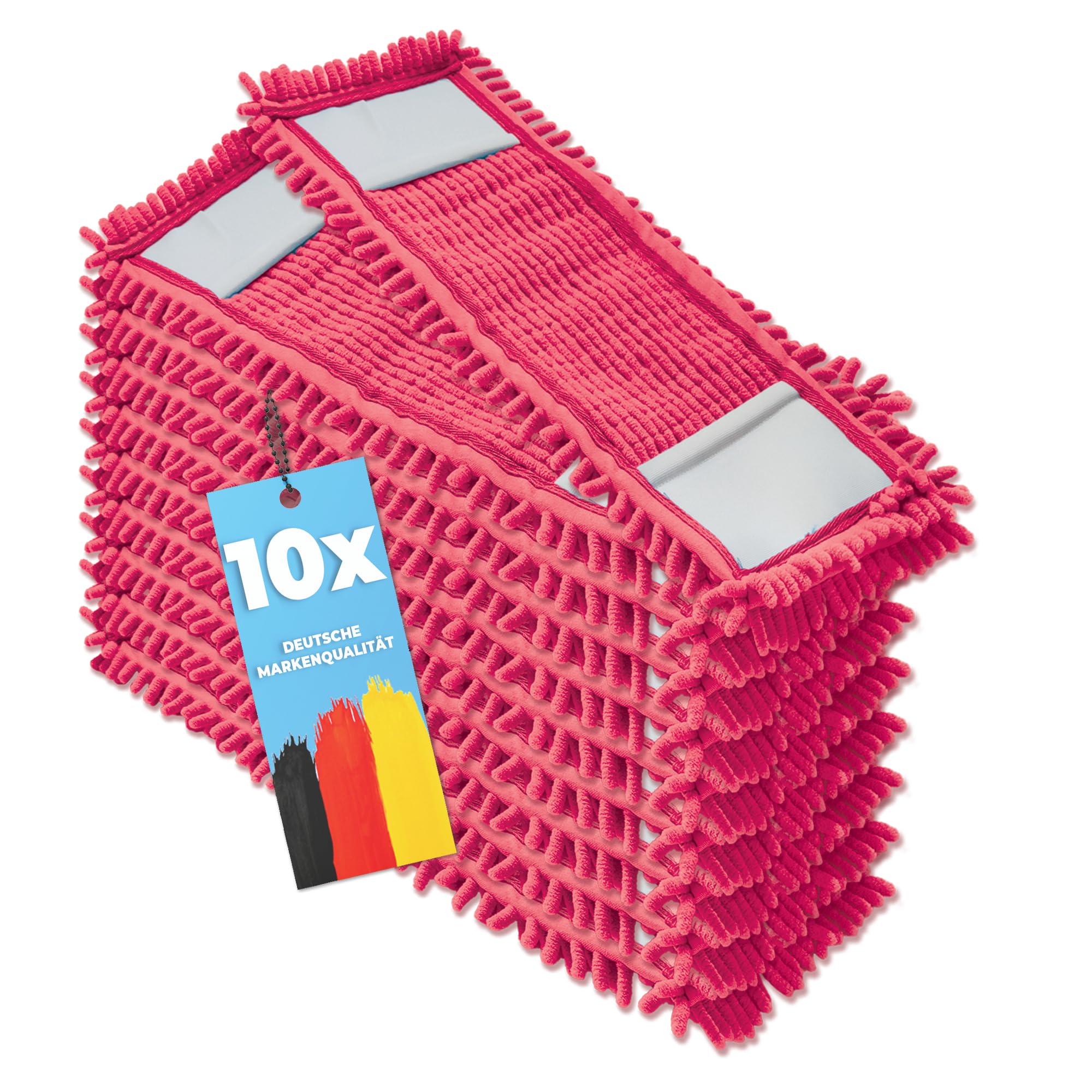 10 fundas de repuesto para mopa de suelo profesional, chenilla, color rojo, de chenilla, de microfibra, para suelos delicados, para el cuidado del suelo, para todos los soportes plegables de 40 cm