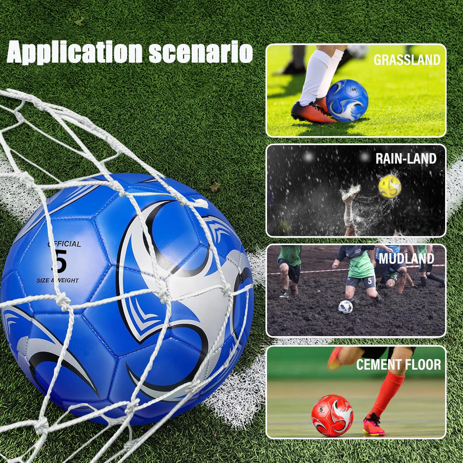 Confezione da 6 palloni da calcio classici, misura 5/4/3, con borsa a rete, per allenamento e competizione, per interni ed esterni