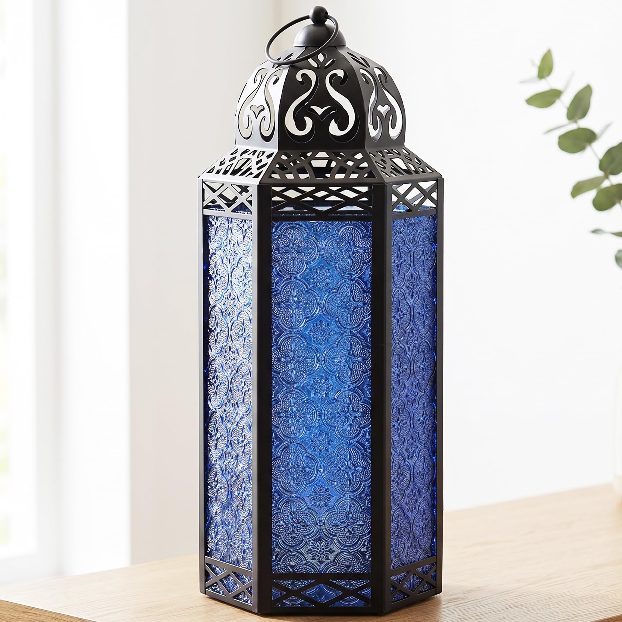 Vela Lanterns Portavelas decorativo marroquí, extragrande, color cobalto