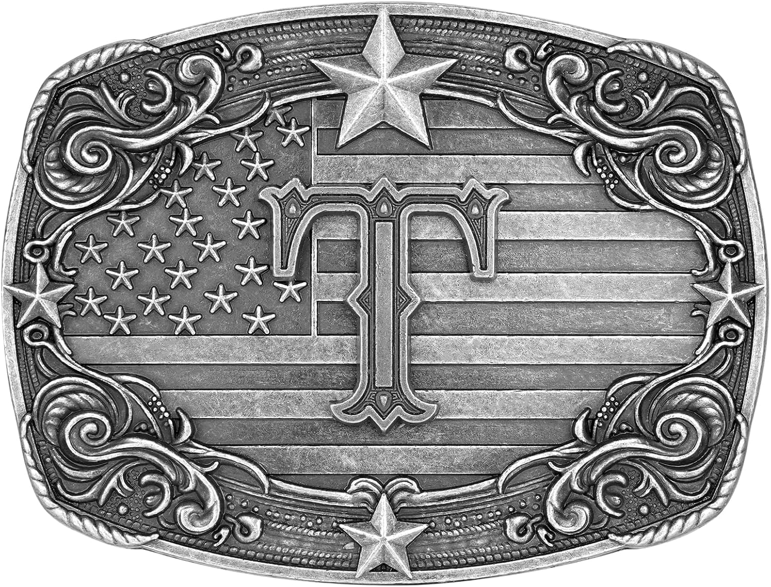 Western Belt Buckle Men Initial Letter ABCDJRM to Z Silver Cowboy Belt Buckles for Women