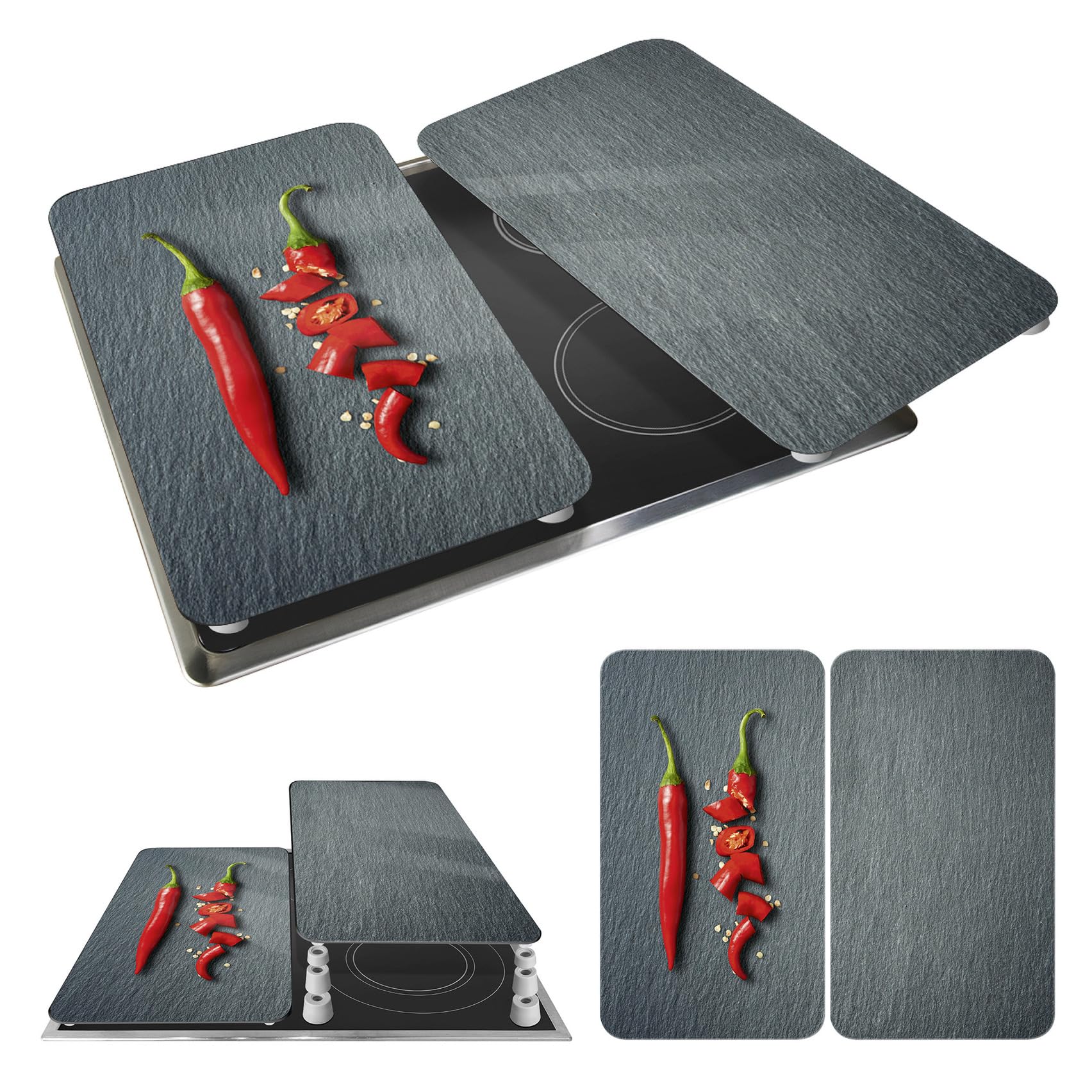 WENKO Coprifornelli Universale Mod Cayenna, regolabile in altezza per tutti i tipi di fornelli, tagliere e paraspruzzi, vetro, 30 x 52 cm, 2 pezzi