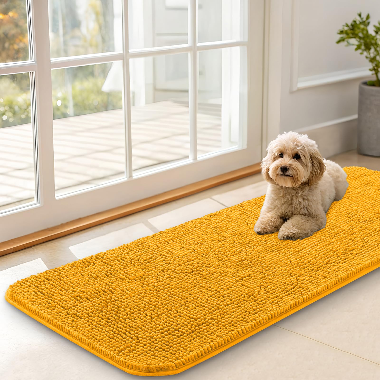 OLANLY Dog Door Mat for Muddy Paws 47x17, Super Absorbent Chenille Mud Mat
