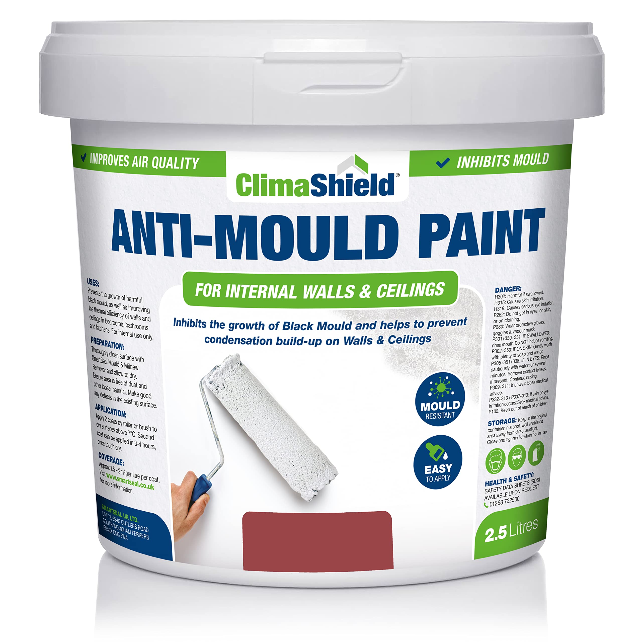 Climashield Brick Red Anti Mould Paint - 2.5L - Anti-Mould Paint For Bathrooms, Kitchens & Bedrooms. Effective Damp Seal For Walls & Ceilings To Prevent The Growth Of Mold & Mildew