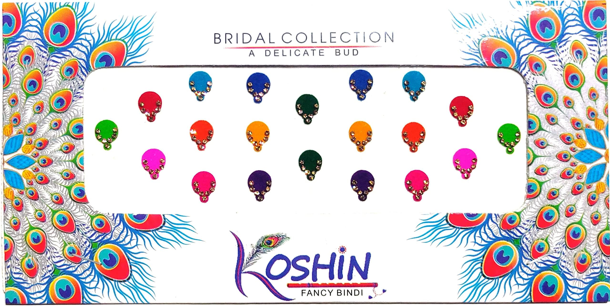 KOSHIN Multi Color Golden Stone Chand Shape (Per Bindi Height 1 cm) Forehead Fancy Stone Bindi For Girls Women Ladies (Multi Color Bindi)
